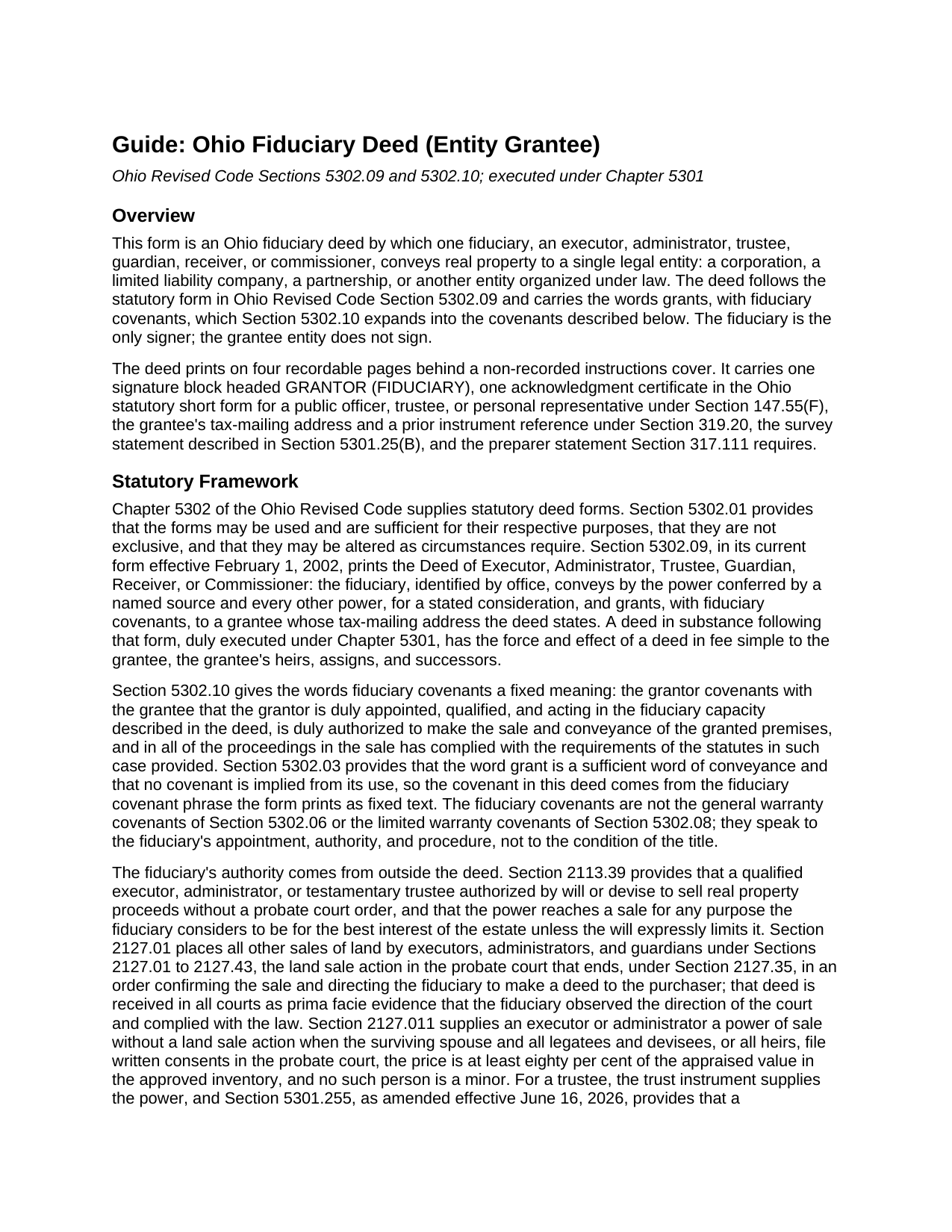 Summit County Fiduciary Deed (Entity Grantee) Guide