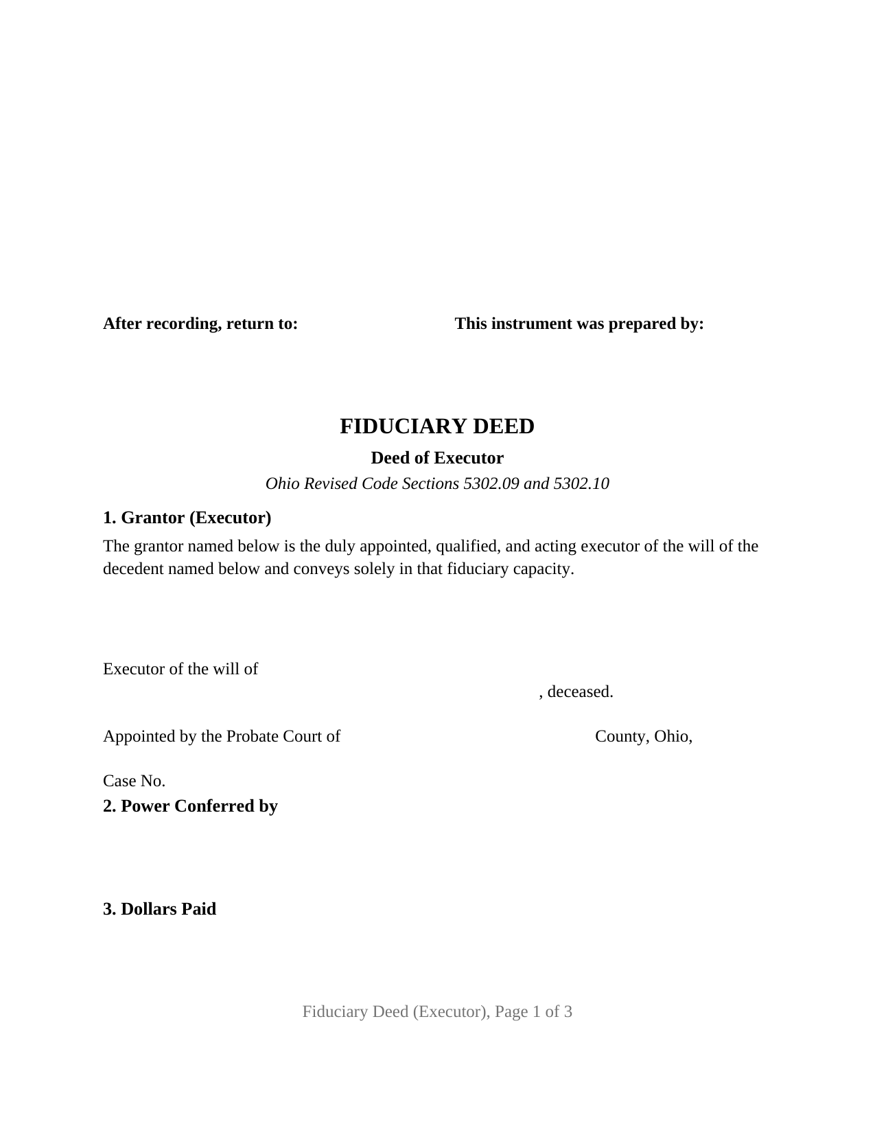 Clinton County Fiduciary Deed (Executor) Form