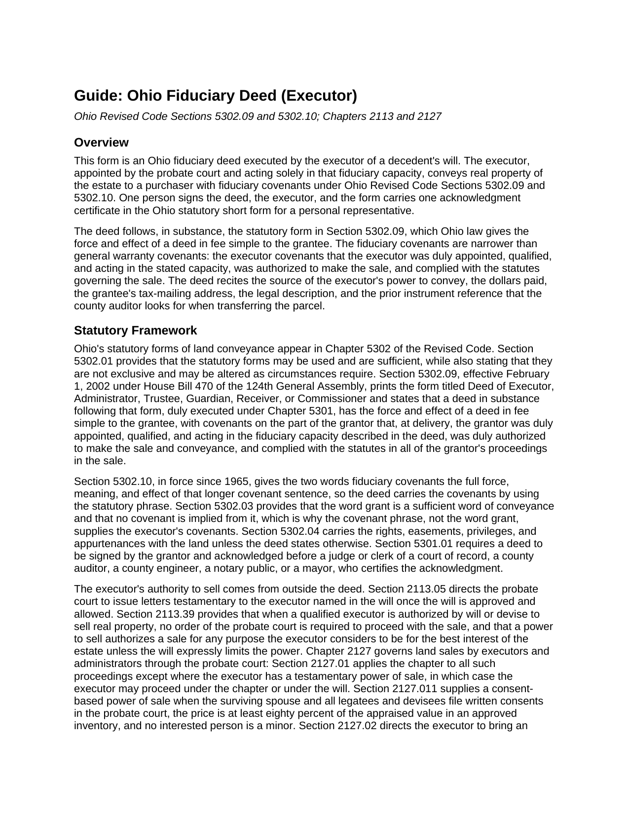 Clinton County Fiduciary Deed (Executor) Guide