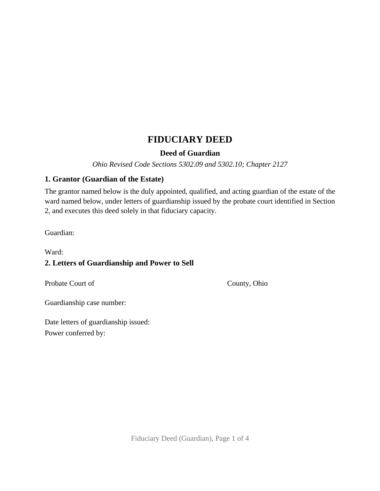 Allen County Fiduciary Deed (Guardian) Form