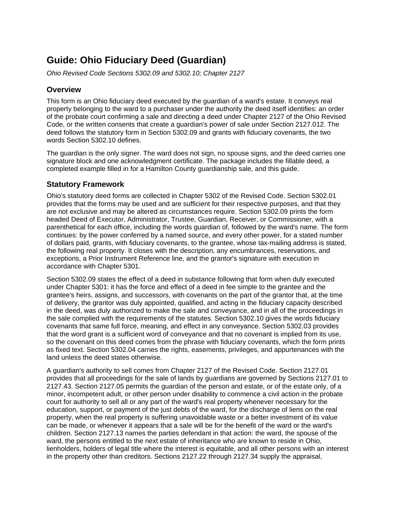 Allen County Fiduciary Deed (Guardian) Guide