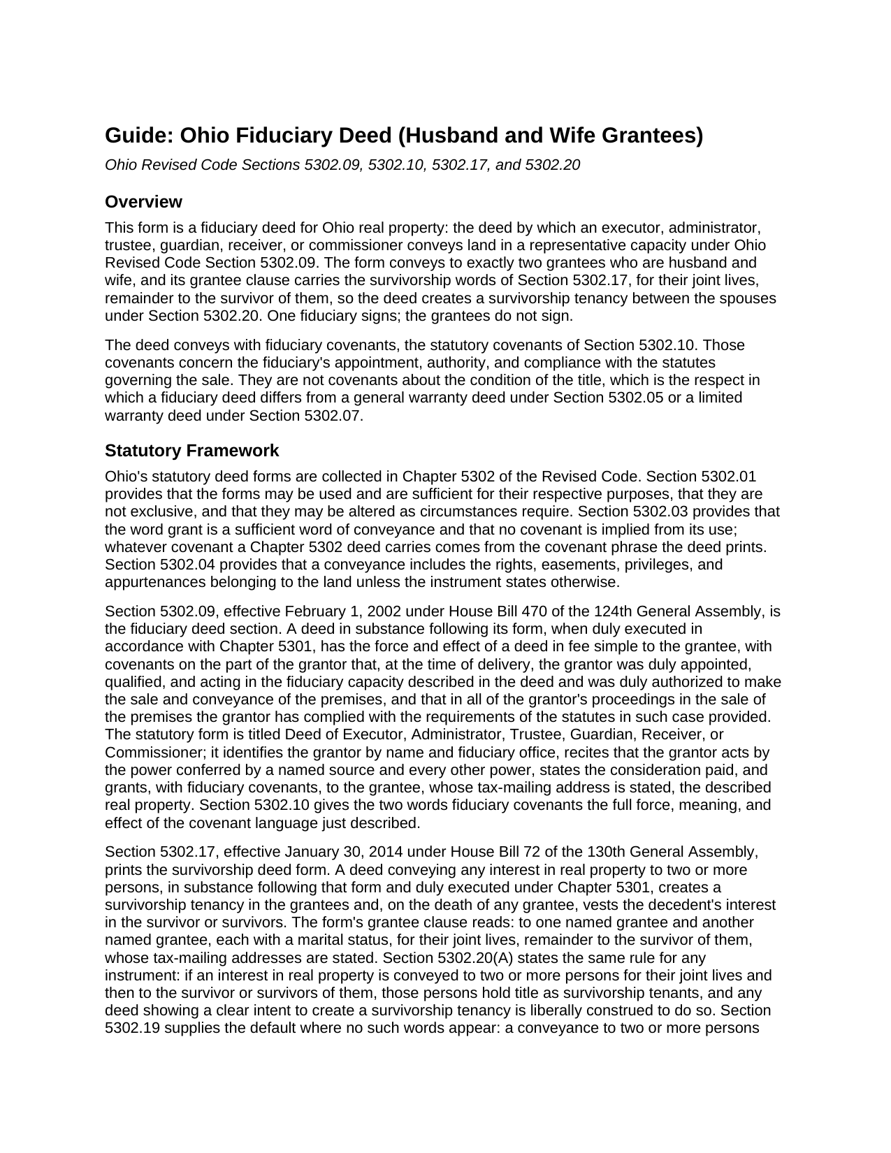 Brown County Fiduciary Deed (Husband and Wife Grantees) Guide