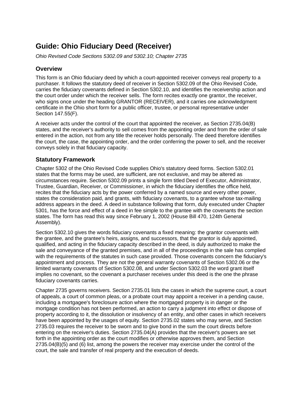 Lake County Fiduciary Deed (Receiver) Guide