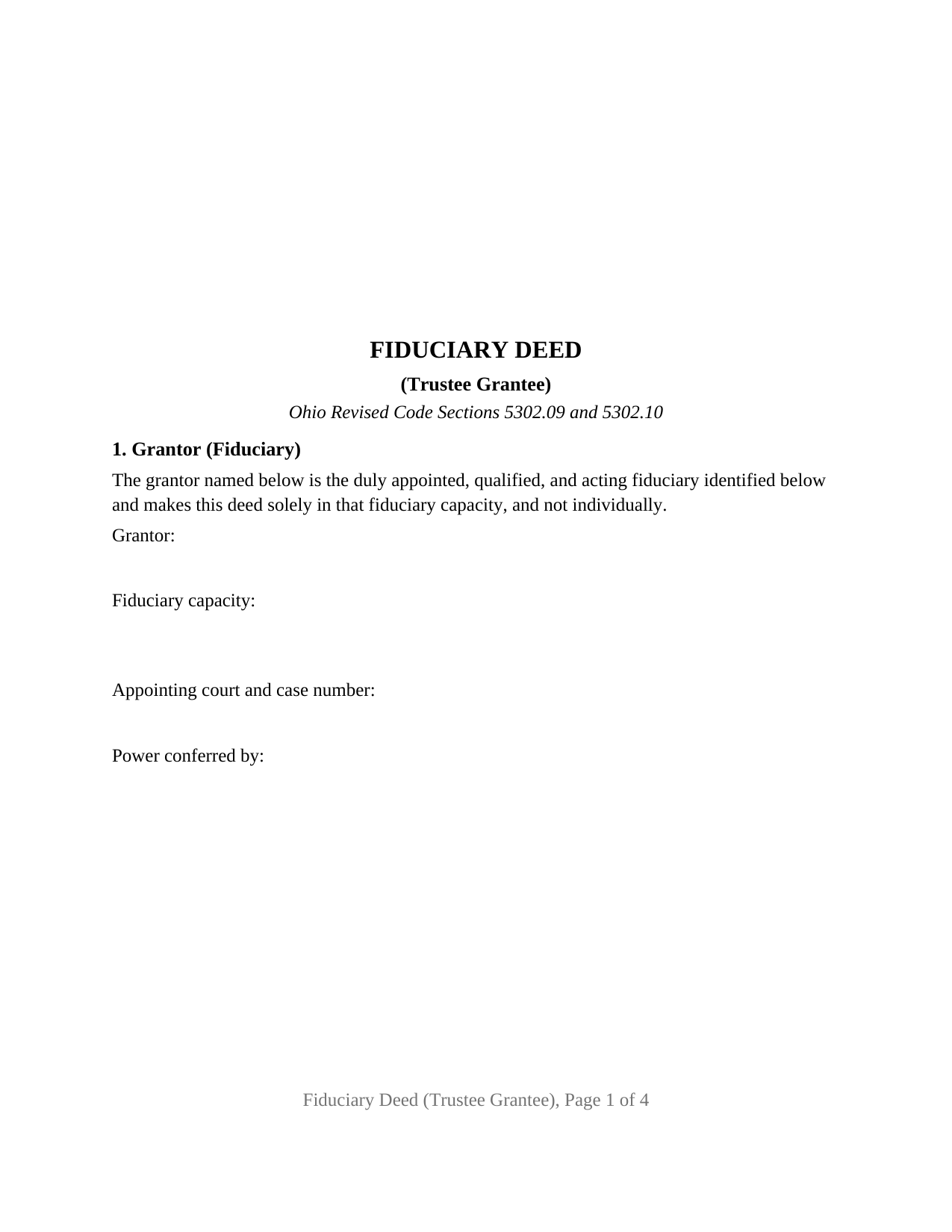 Allen County Fiduciary Deed (Trustee Grantee) Form