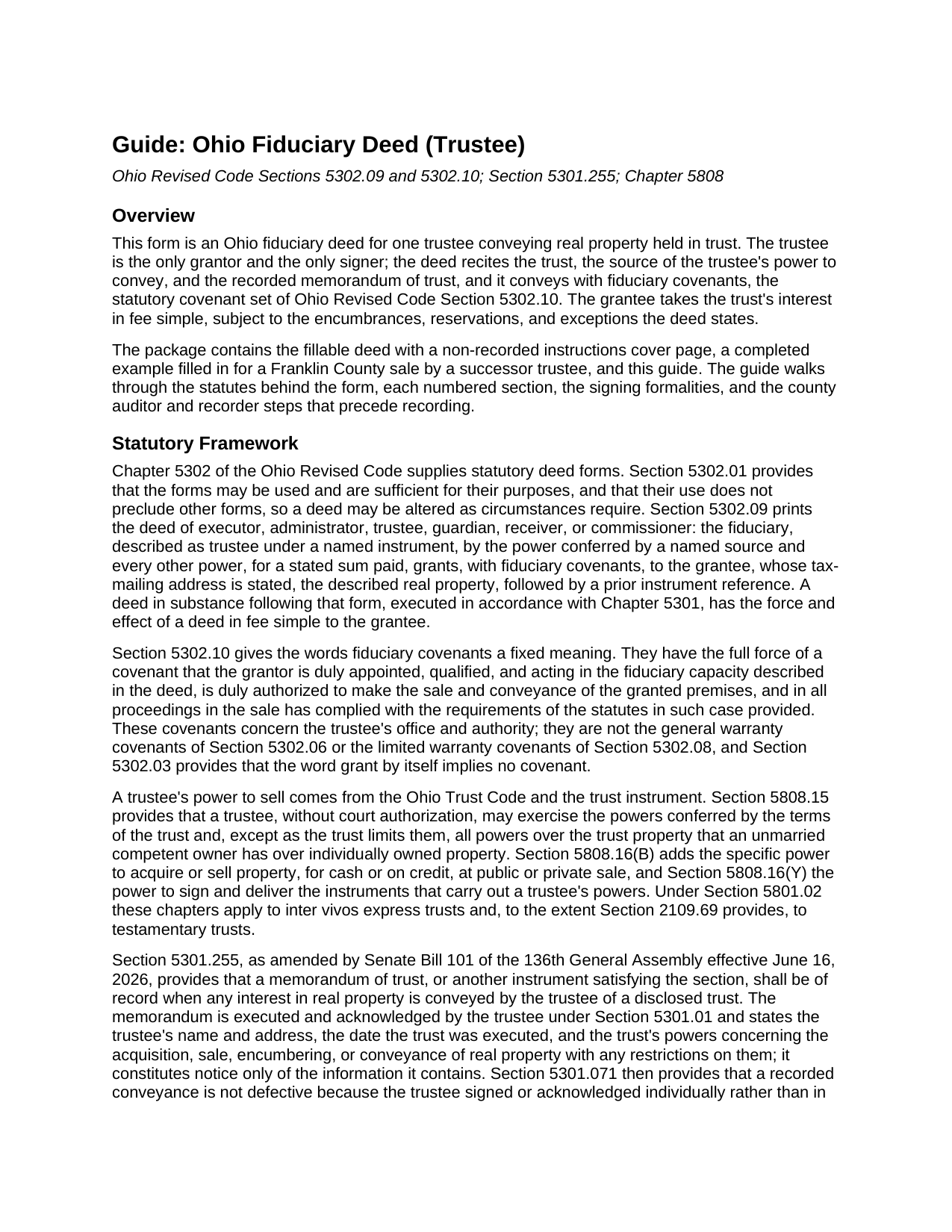 Allen County Fiduciary Deed (Trustee) Guide