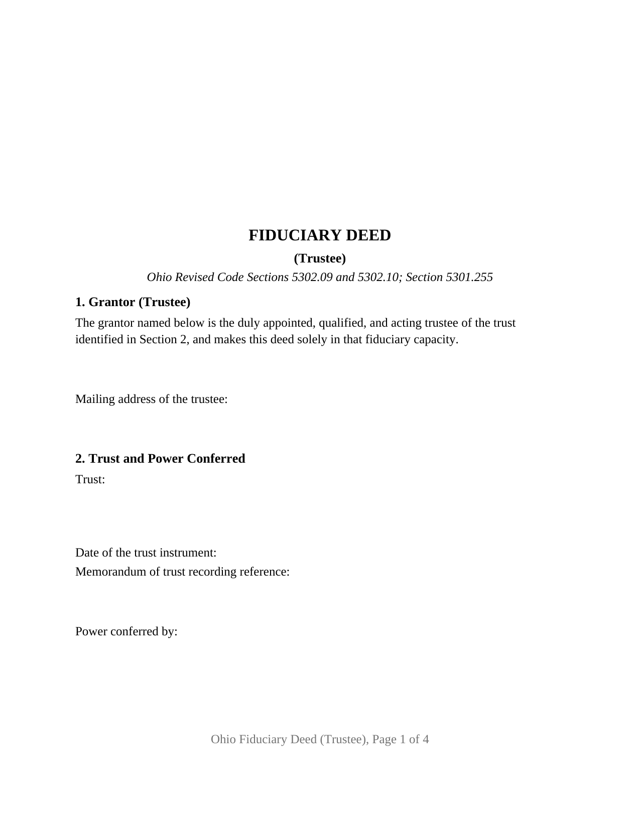 Allen County Fiduciary Deed (Trustee) Form