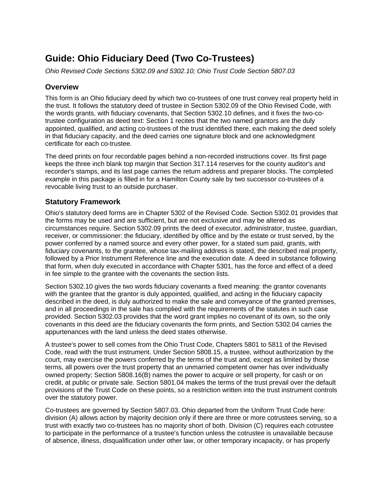 Allen County Fiduciary Deed (Two Co-Trustees) Guide