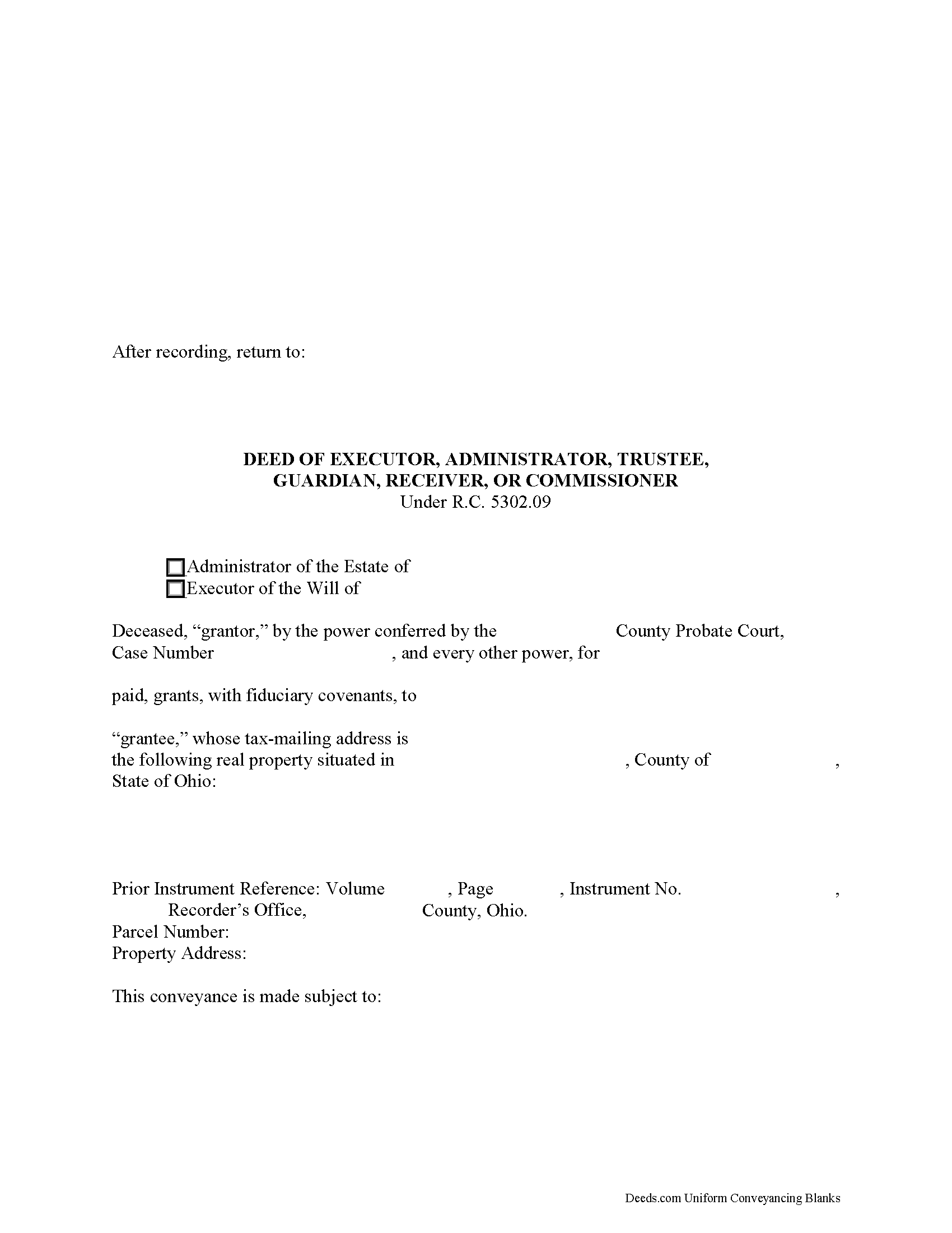 Hocking County Fiduciary Deed Form