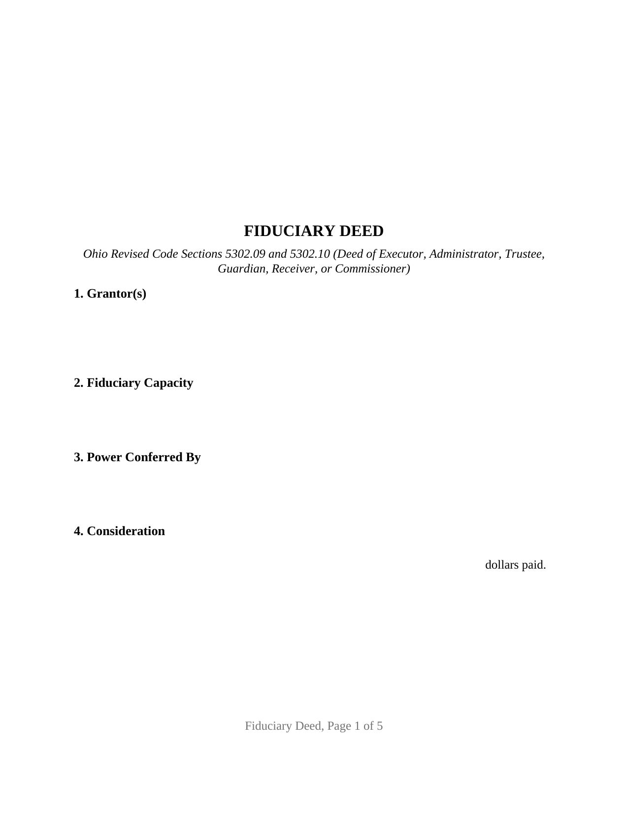 Tuscarawas County Fiduciary Deed Form