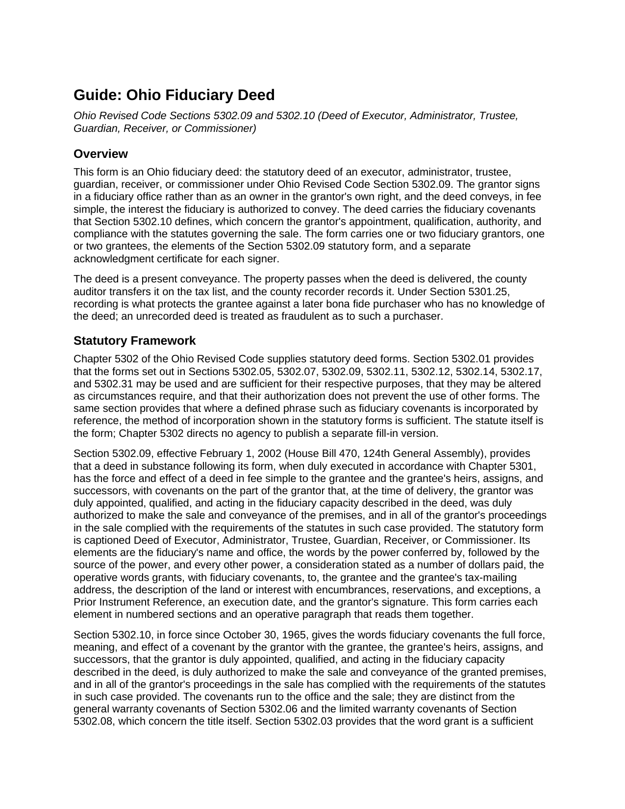 Tuscarawas County Fiduciary Deed Guide
