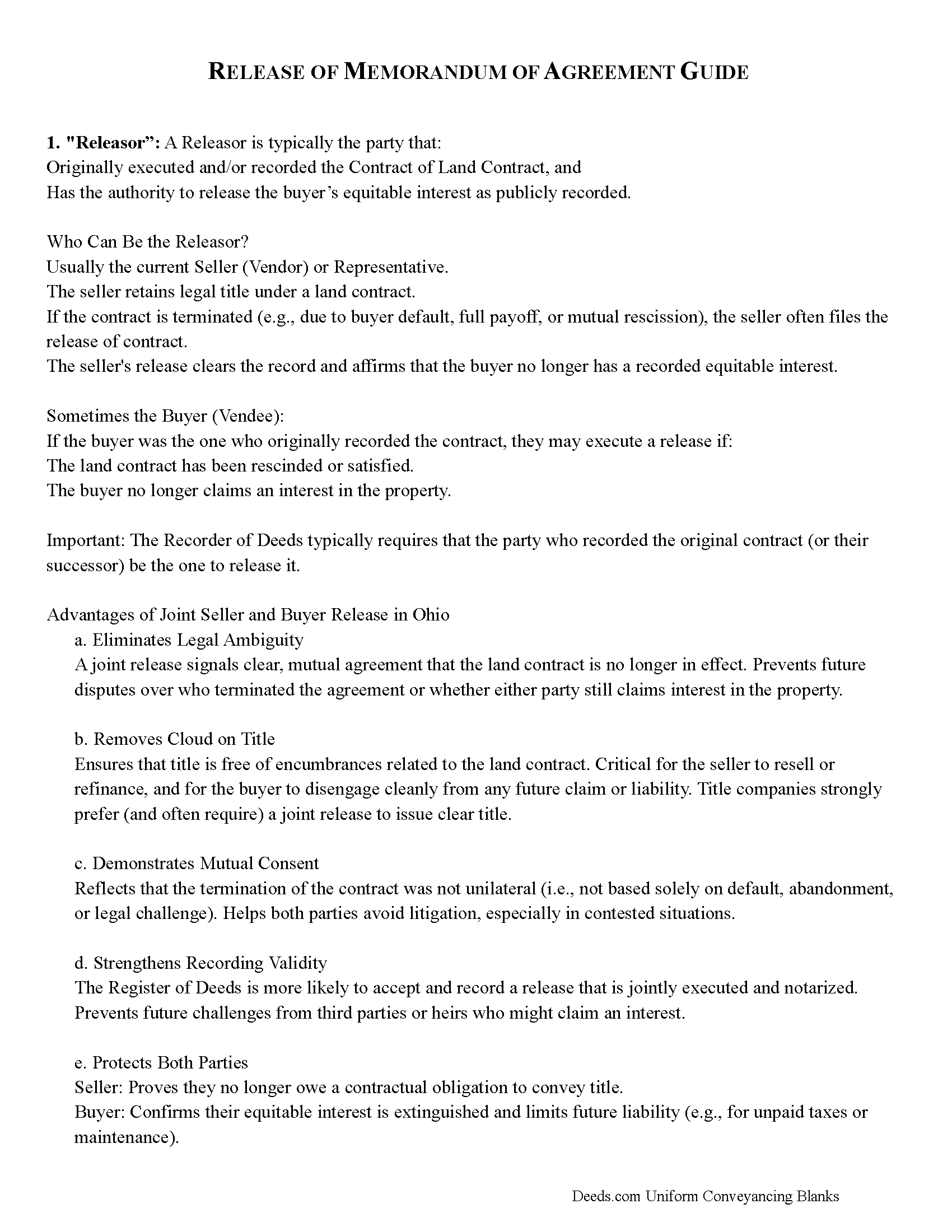 Union County Full Release of Memorandum and Notice of Agreement Guide
