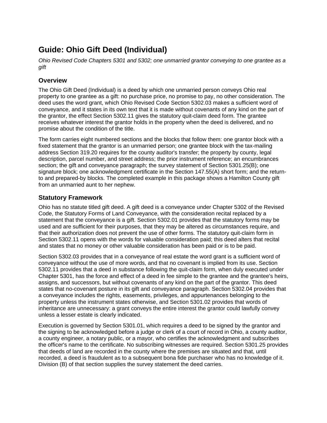 Scioto County Gift Deed (Individual) Guide