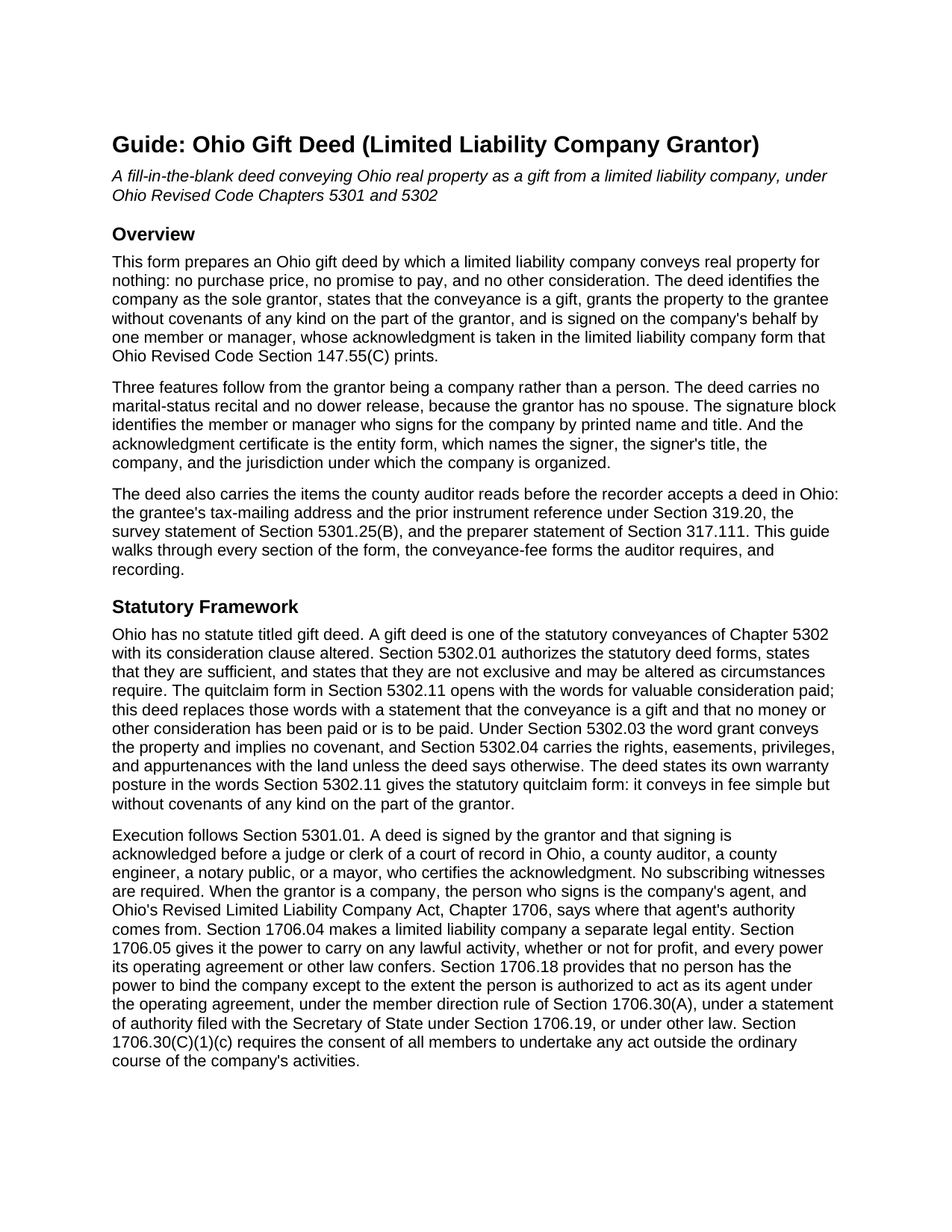 Scioto County Gift Deed (LLC Grantor) Guide
