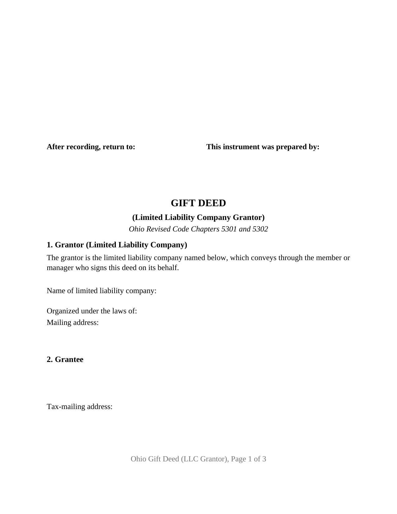 Scioto County Gift Deed (LLC Grantor) Form