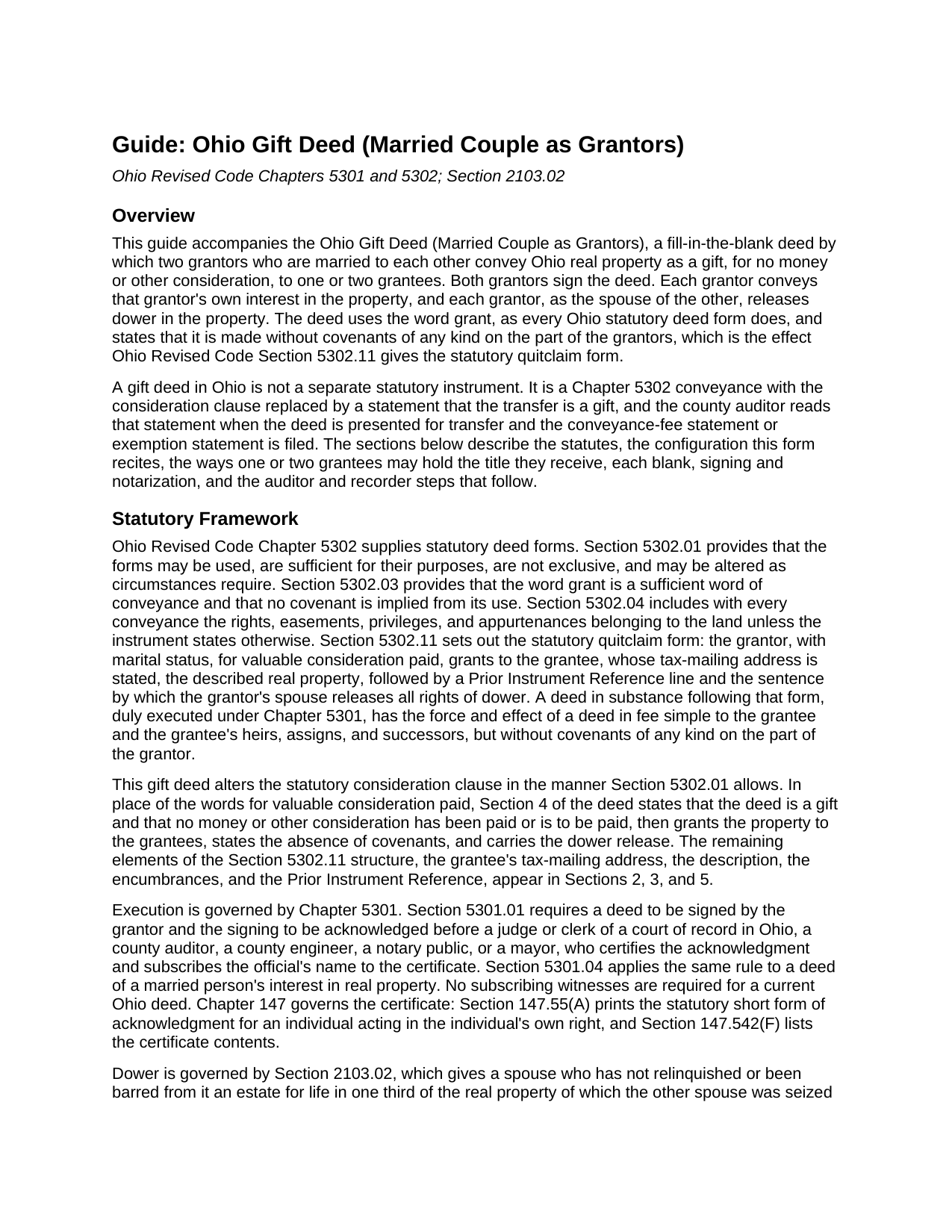Muskingum County Gift Deed (Married Couple as Grantors) Guide
