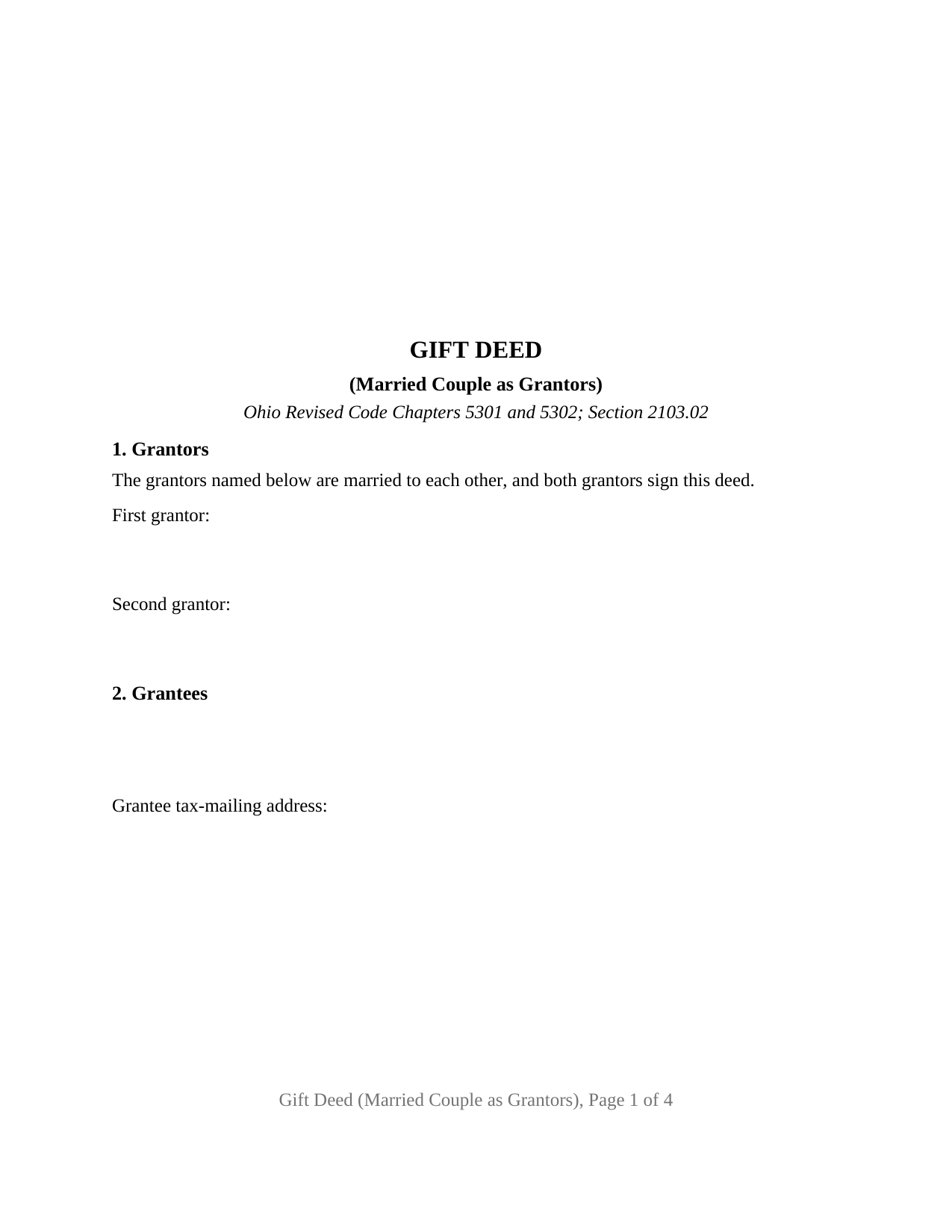 Muskingum County Gift Deed (Married Couple as Grantors) Form