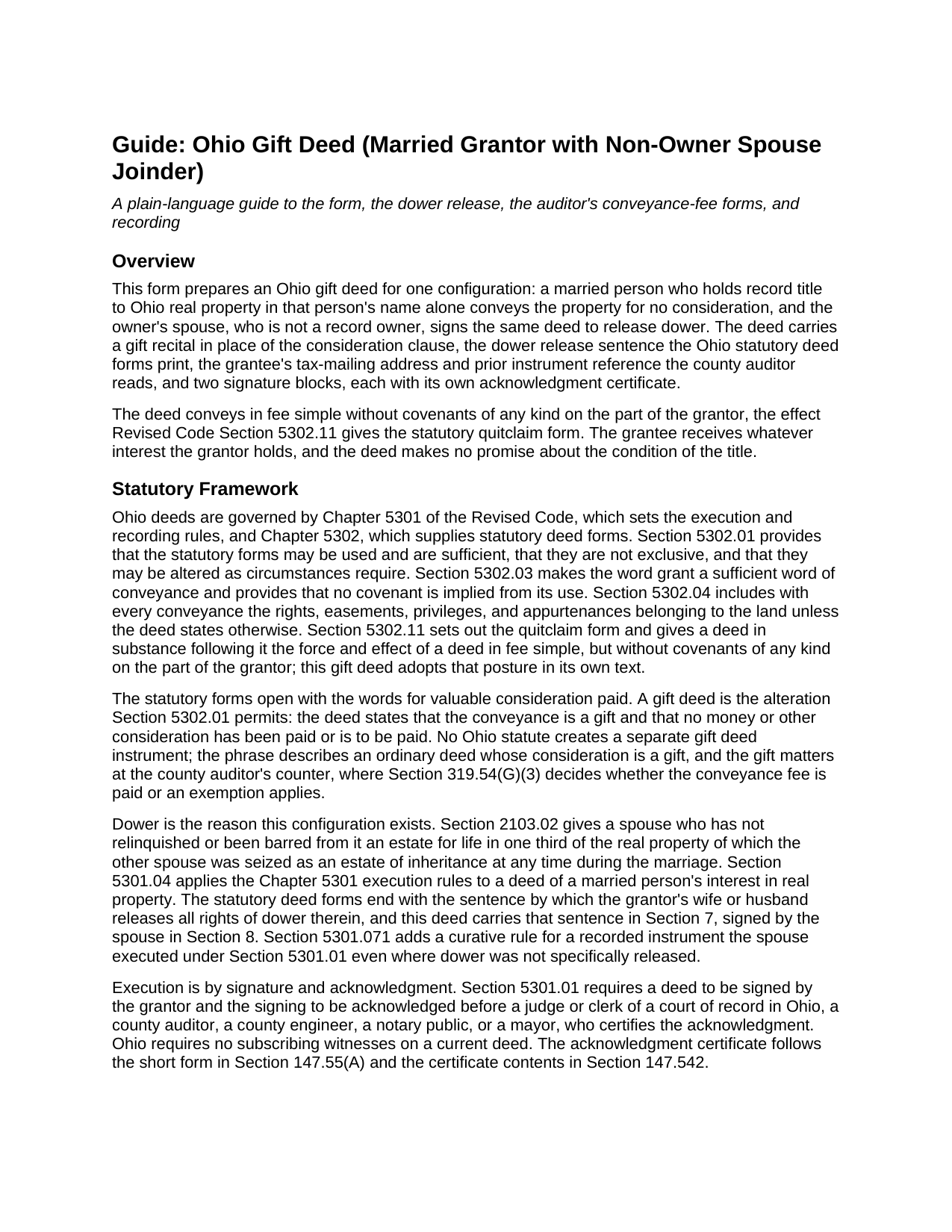 Muskingum County Gift Deed (Married Grantor with Non-Owner Spouse Joinder) Guide