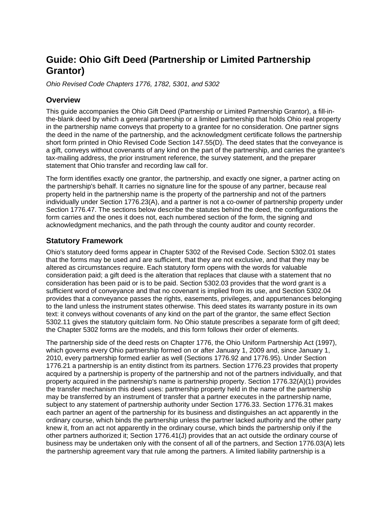 Muskingum County Gift Deed (Partnership or Limited Partnership Grantor) Guide