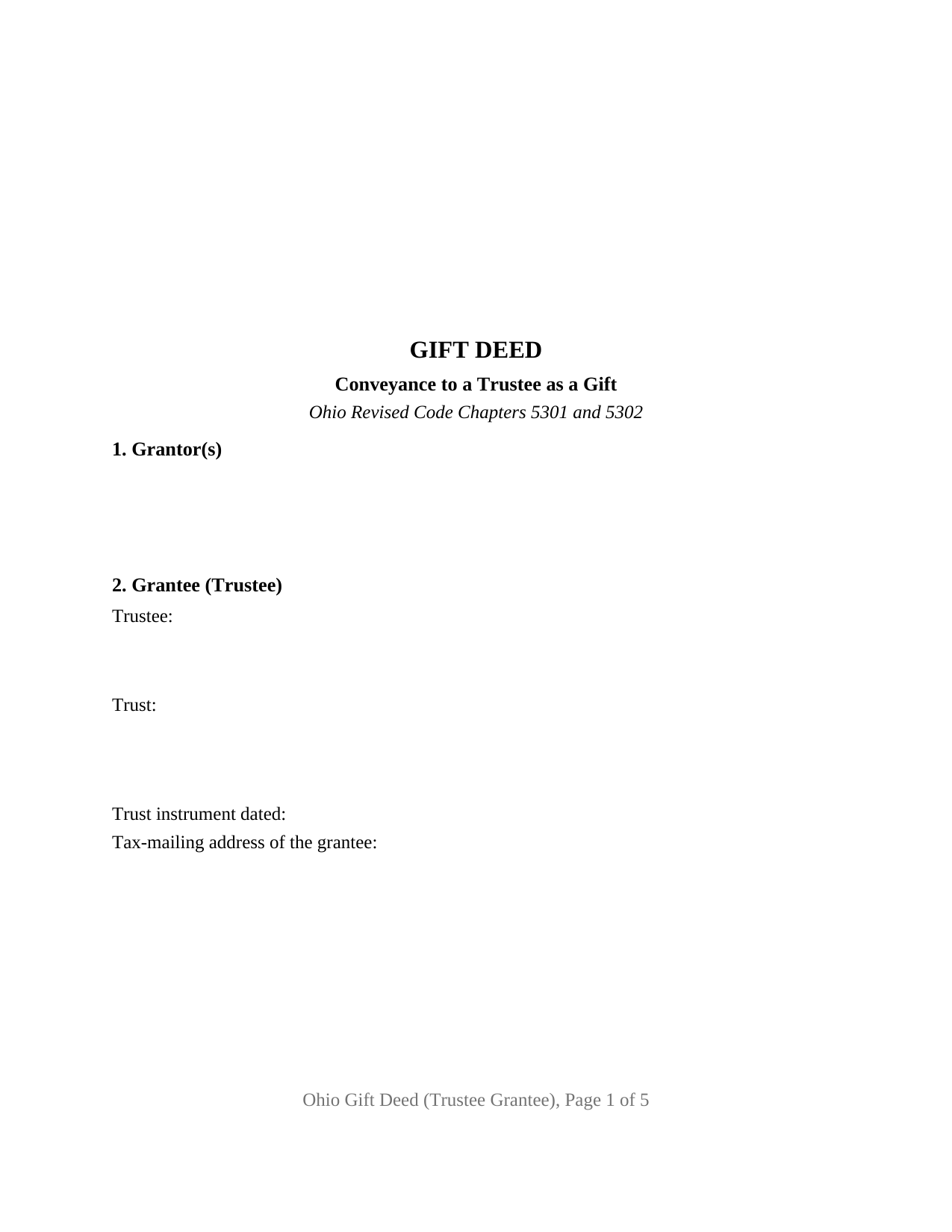 Scioto County Gift Deed (Trustee Grantee) Form