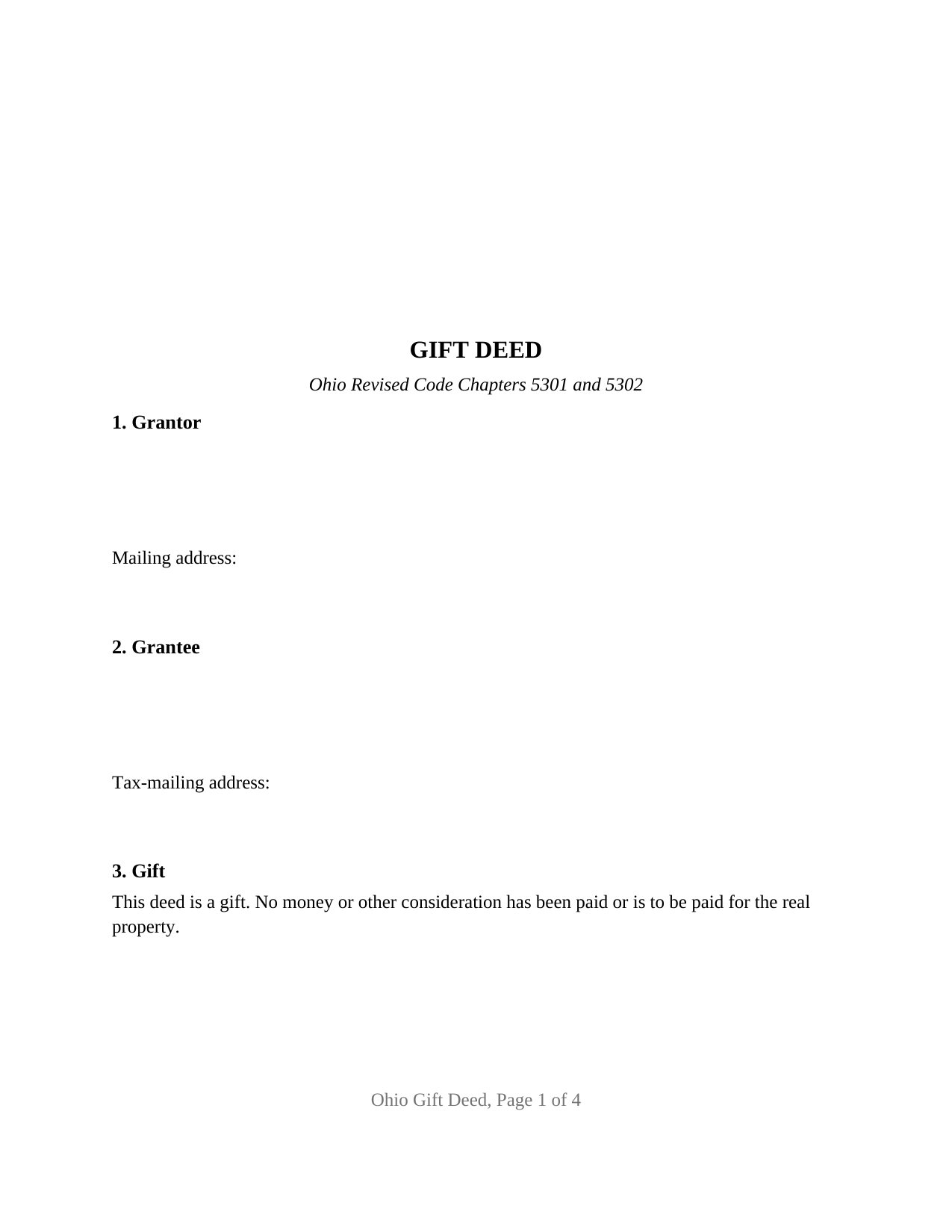 Ashtabula County Gift Deed Form