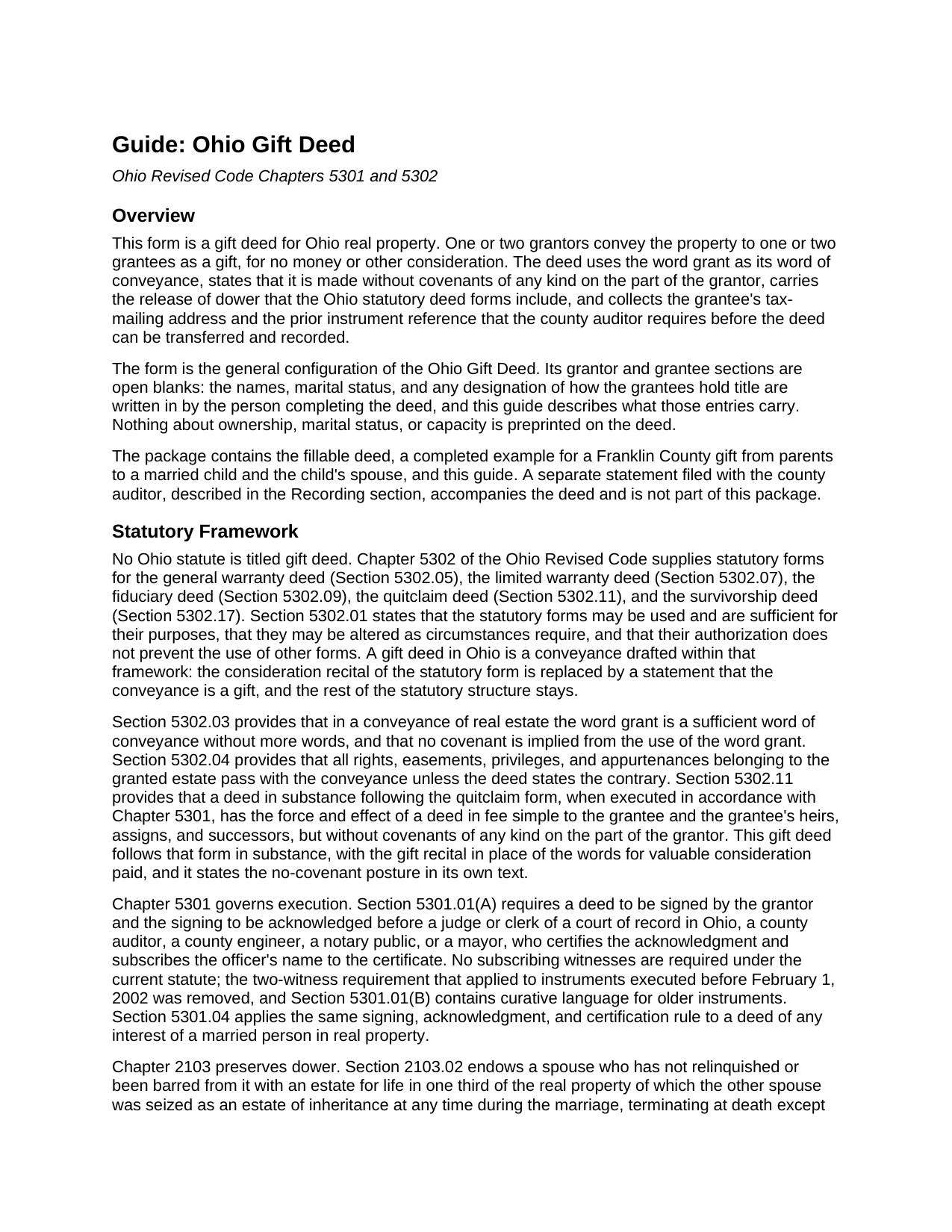 Ashtabula County Gift Deed Guide
