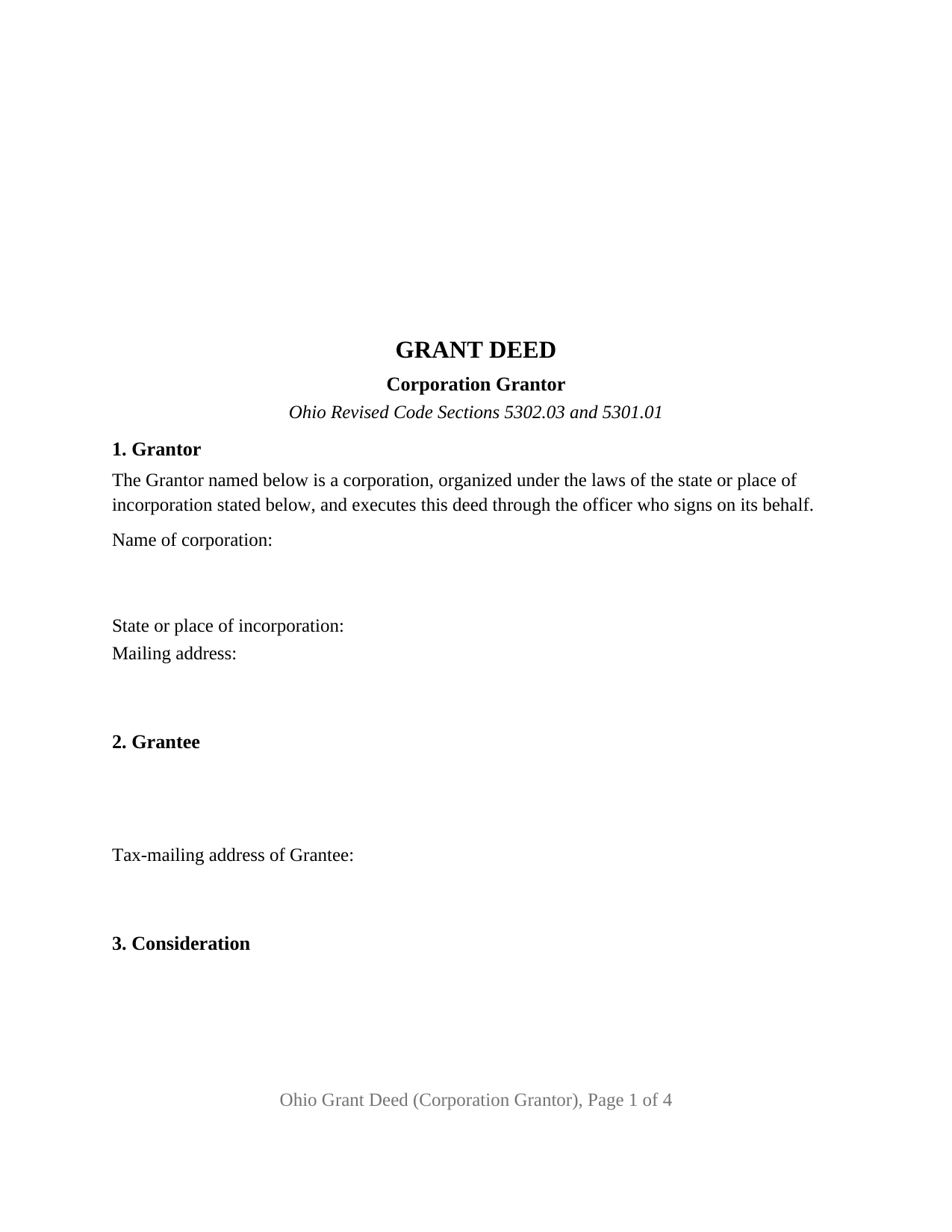 Clark County Grant Deed (Corporation Grantor) Form