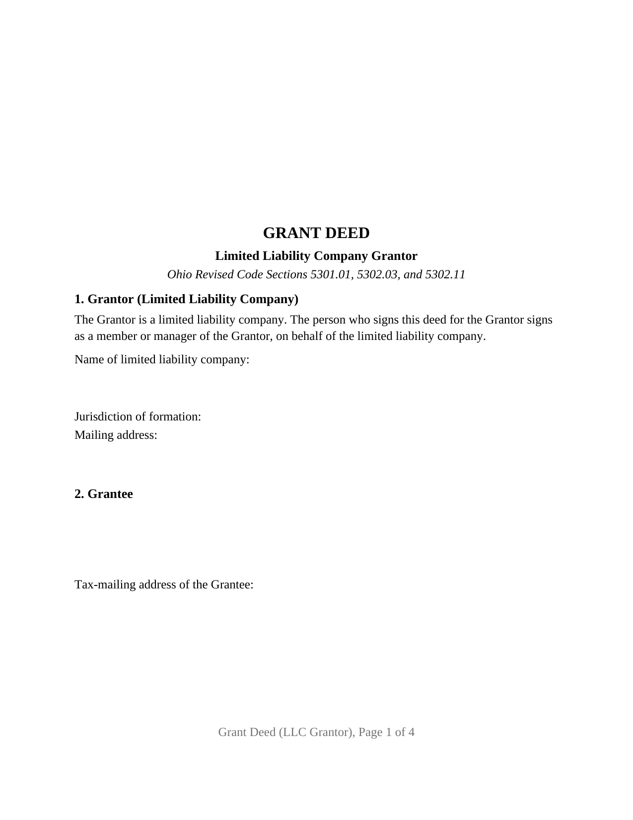 Clark County Grant Deed (LLC Grantor) Form