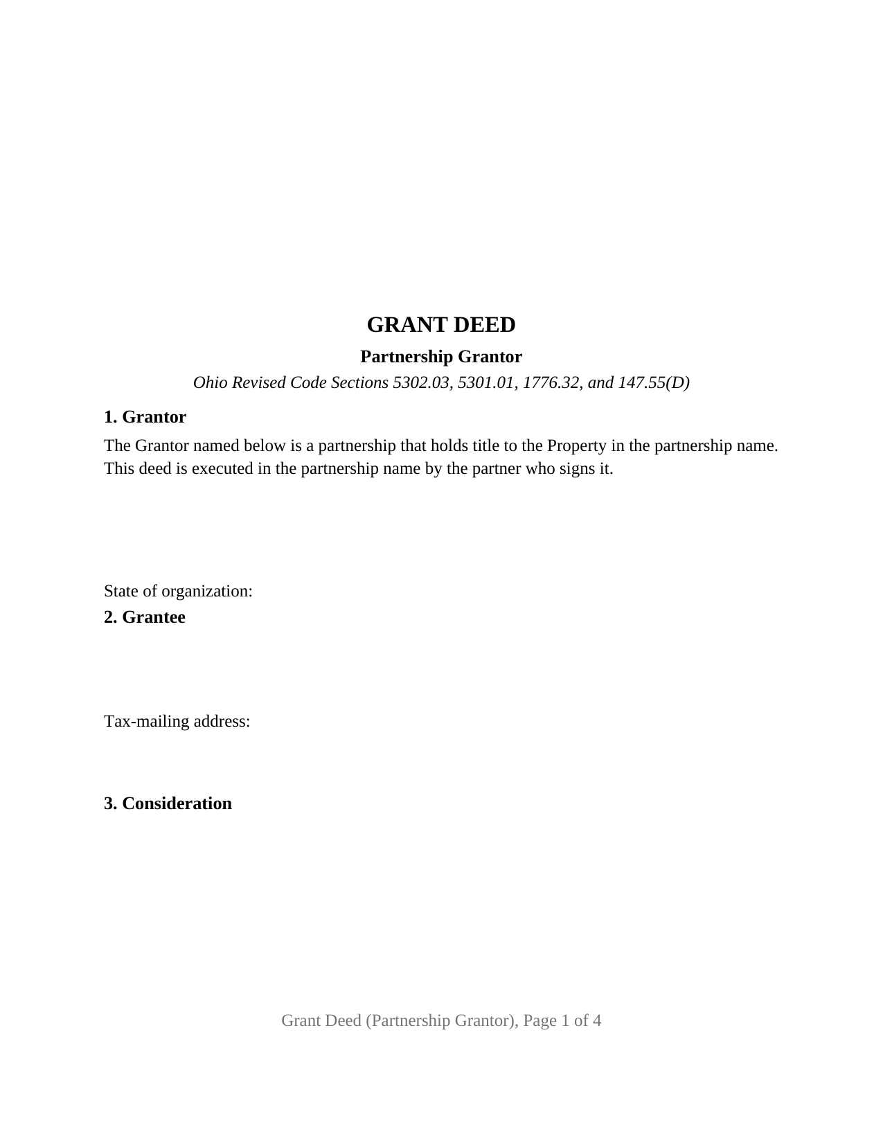 Clark County Grant Deed (Partnership Grantor) Form