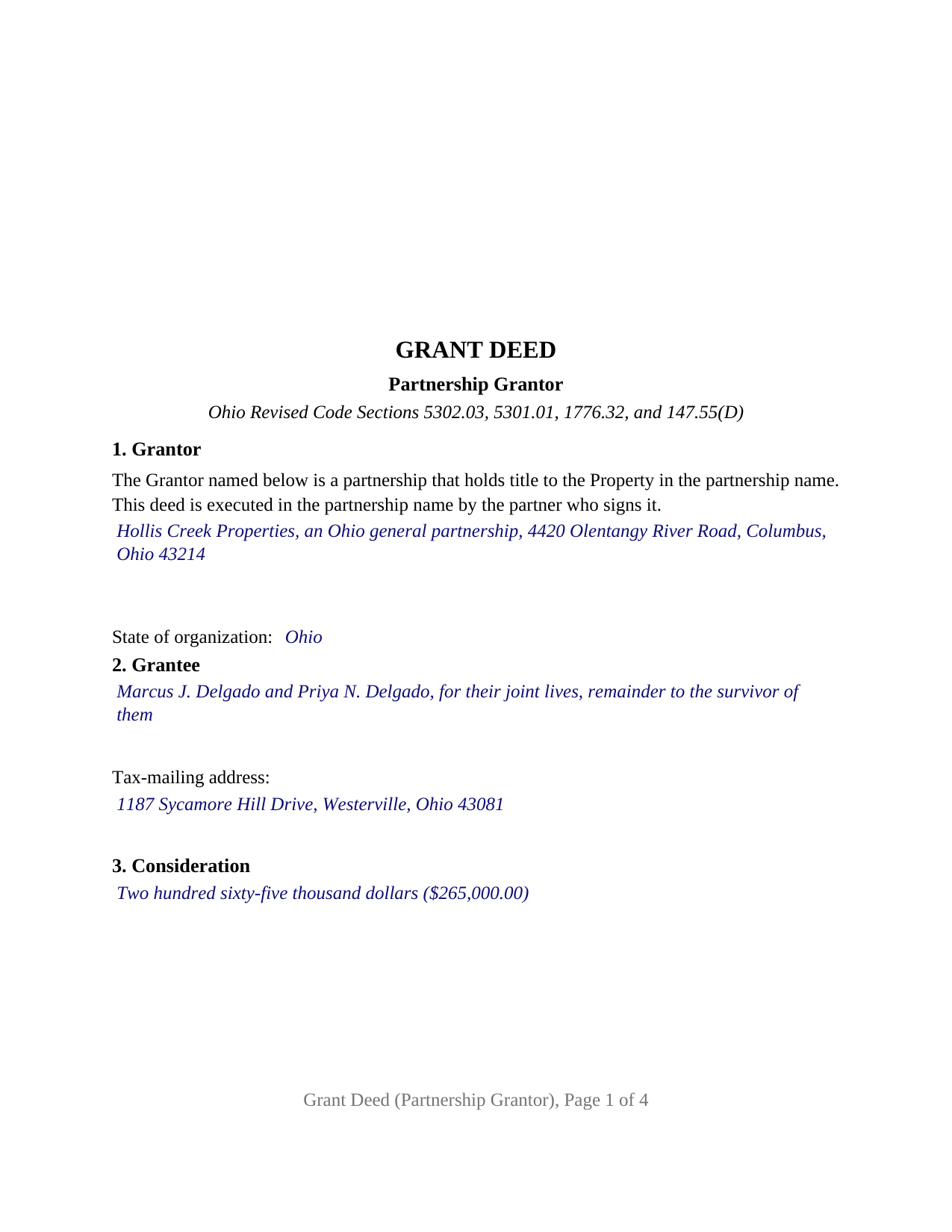 Clark County Completed Example of the Grant Deed (Partnership Grantor) Document