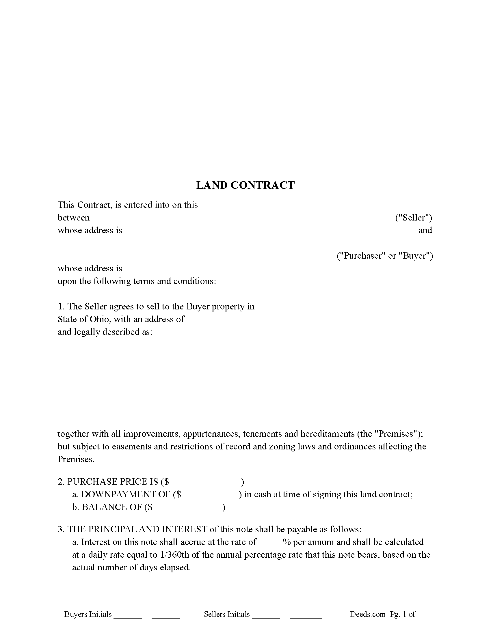 Guernsey County Land Contract Form
