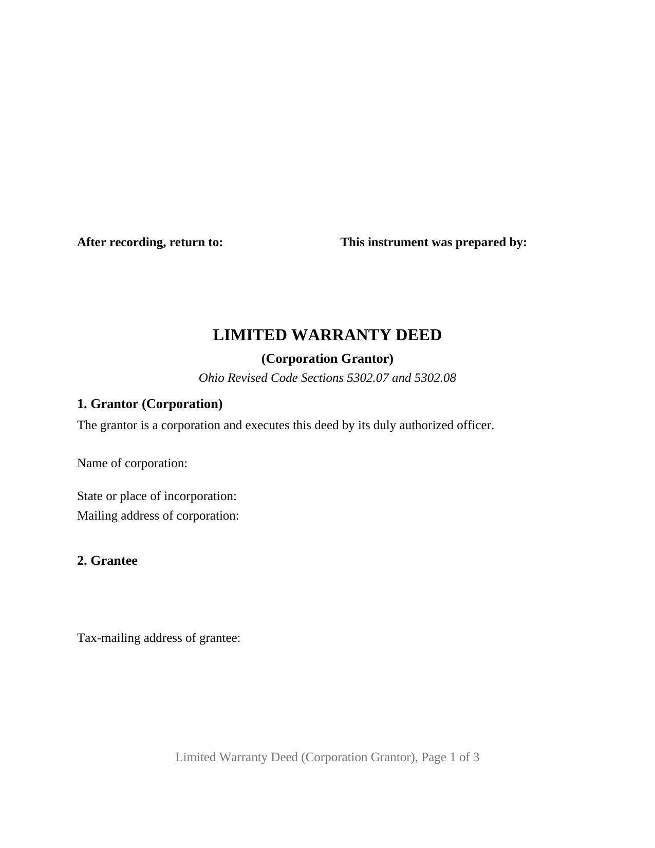 Morgan County Limited Warranty Deed (Corporation Grantor) Form