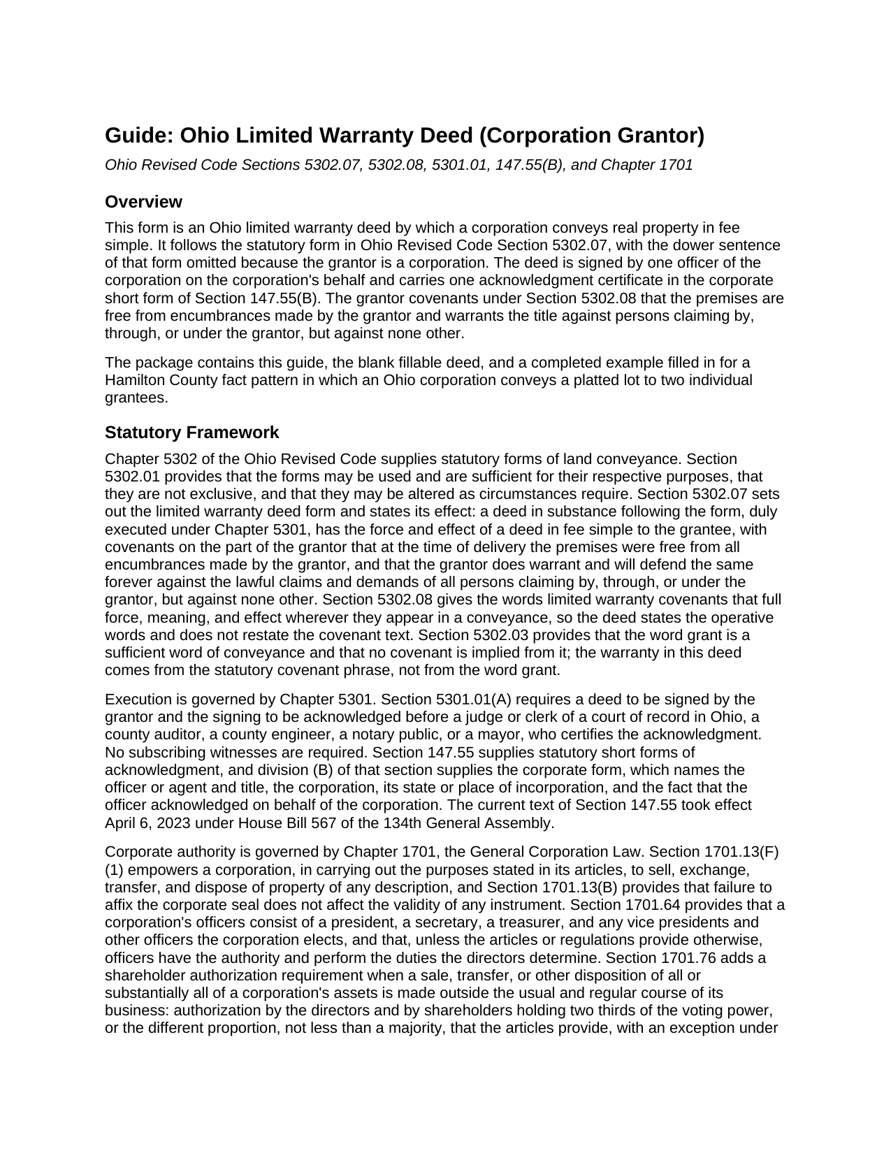 Morgan County Limited Warranty Deed (Corporation Grantor) Guide