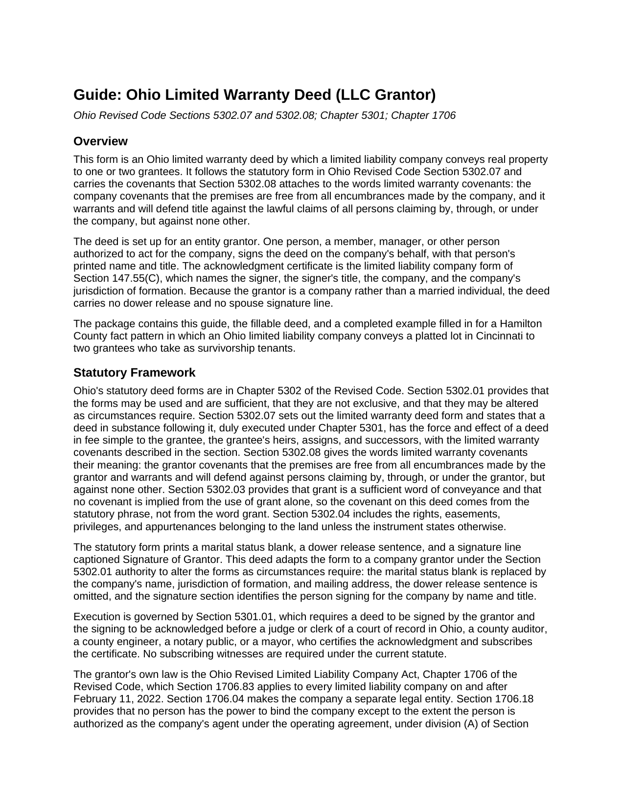Morgan County Limited Warranty Deed (LLC Grantor) Guide