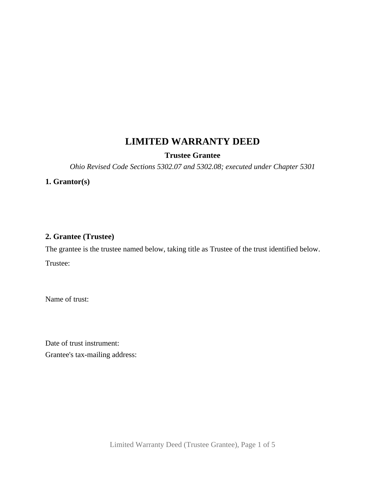 Morgan County Limited Warranty Deed (Trustee Grantee) Form