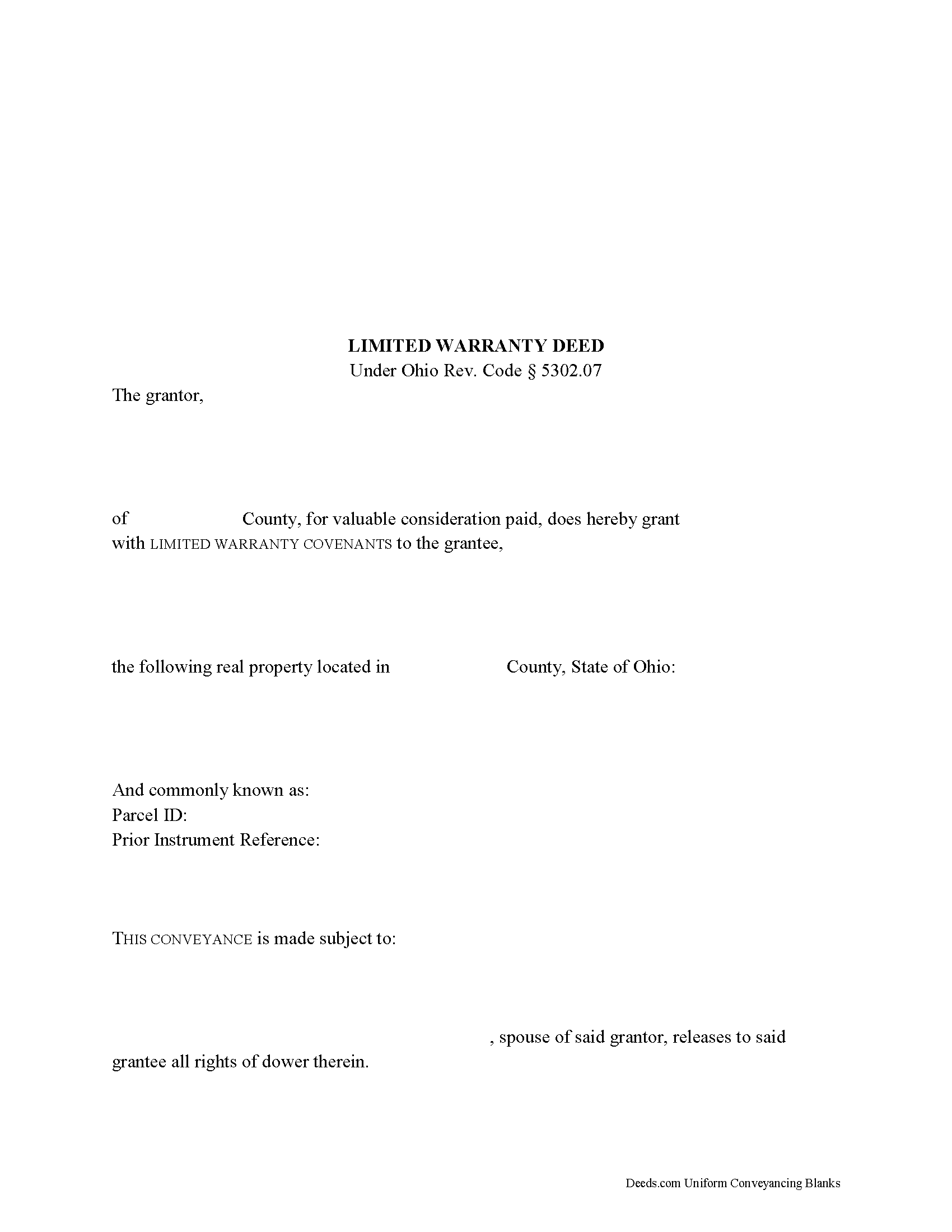 Erie County Limited Warranty Deed Form