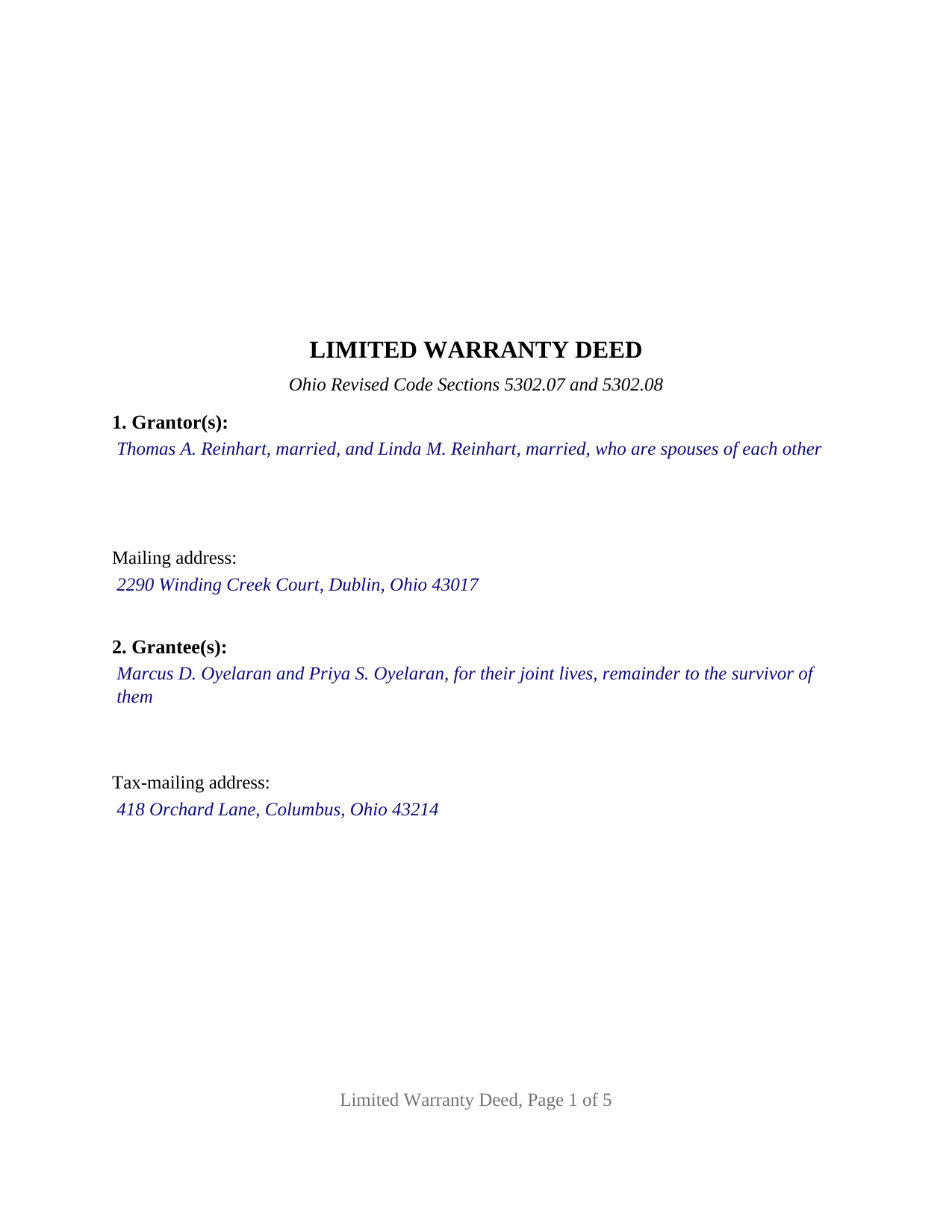 Fulton County Completed Example of the Limited Warranty Deed Document
