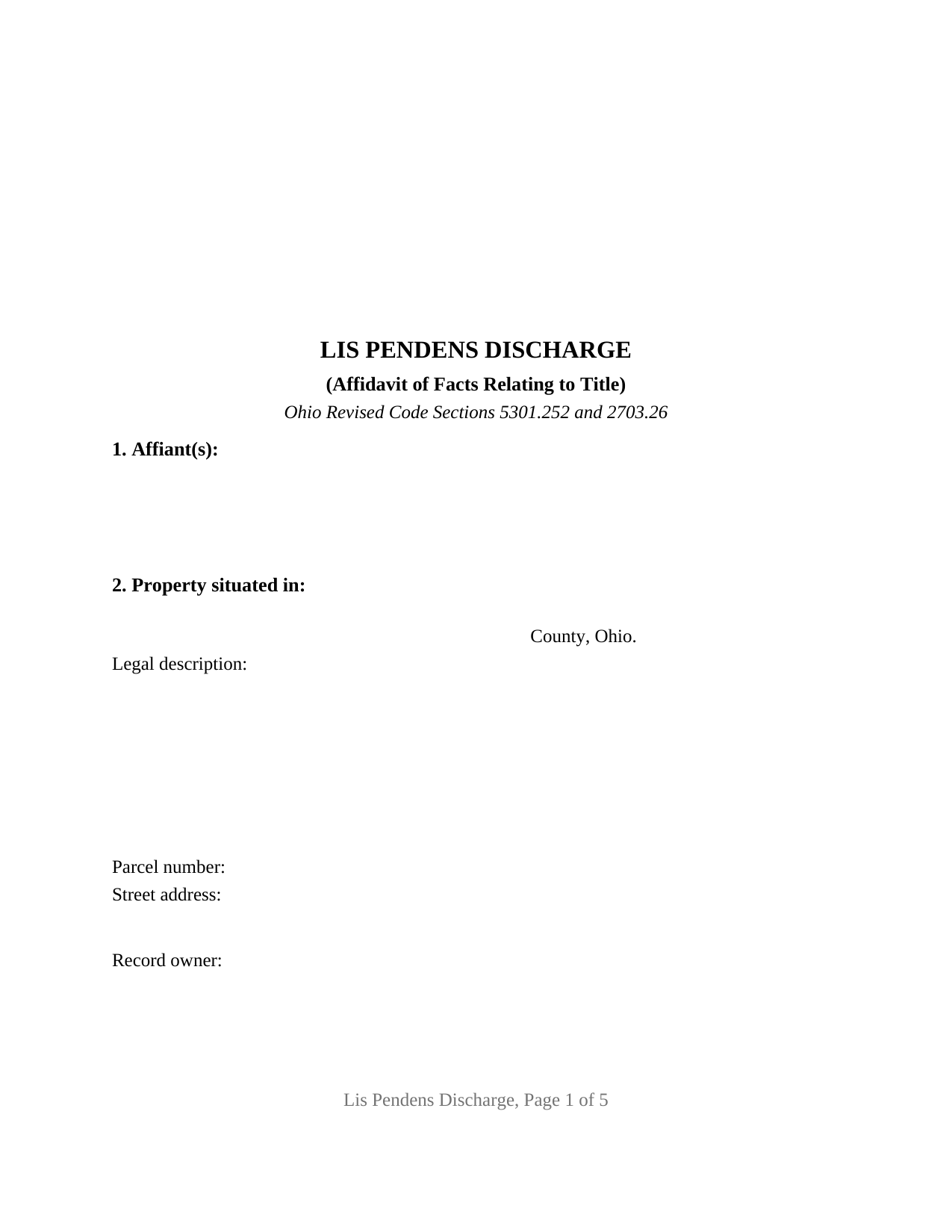 Gallia County Lis Pendens Discharge Form