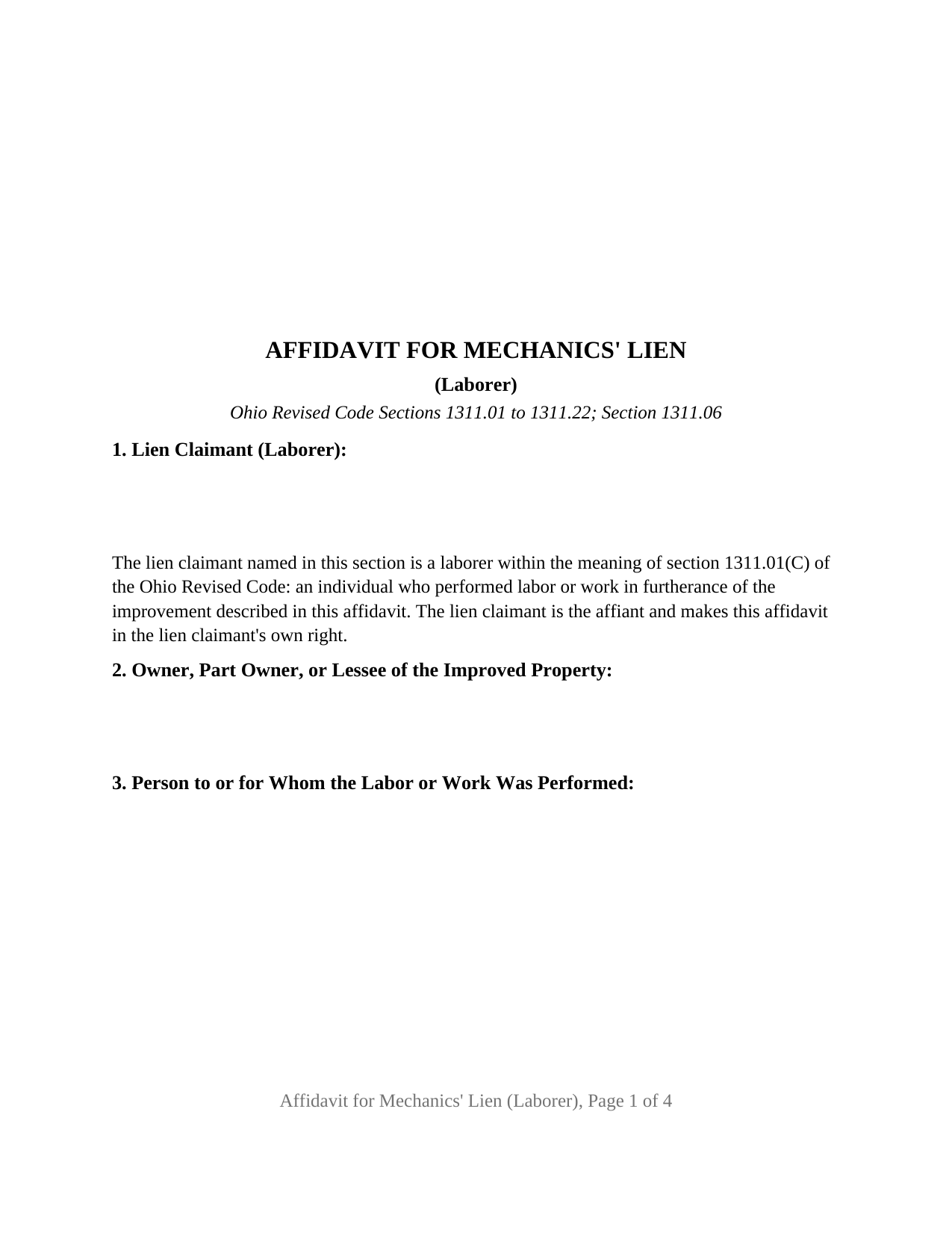 Jefferson County Mechanics Lien (Laborer) Form