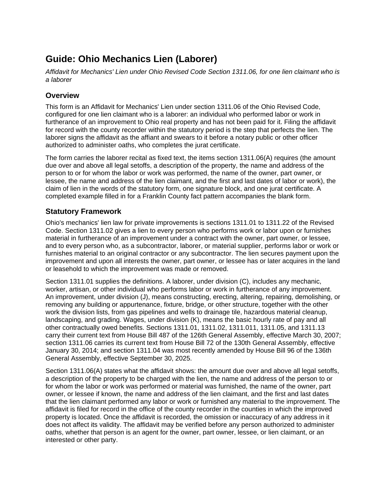 Jefferson County Mechanics Lien (Laborer) Guide