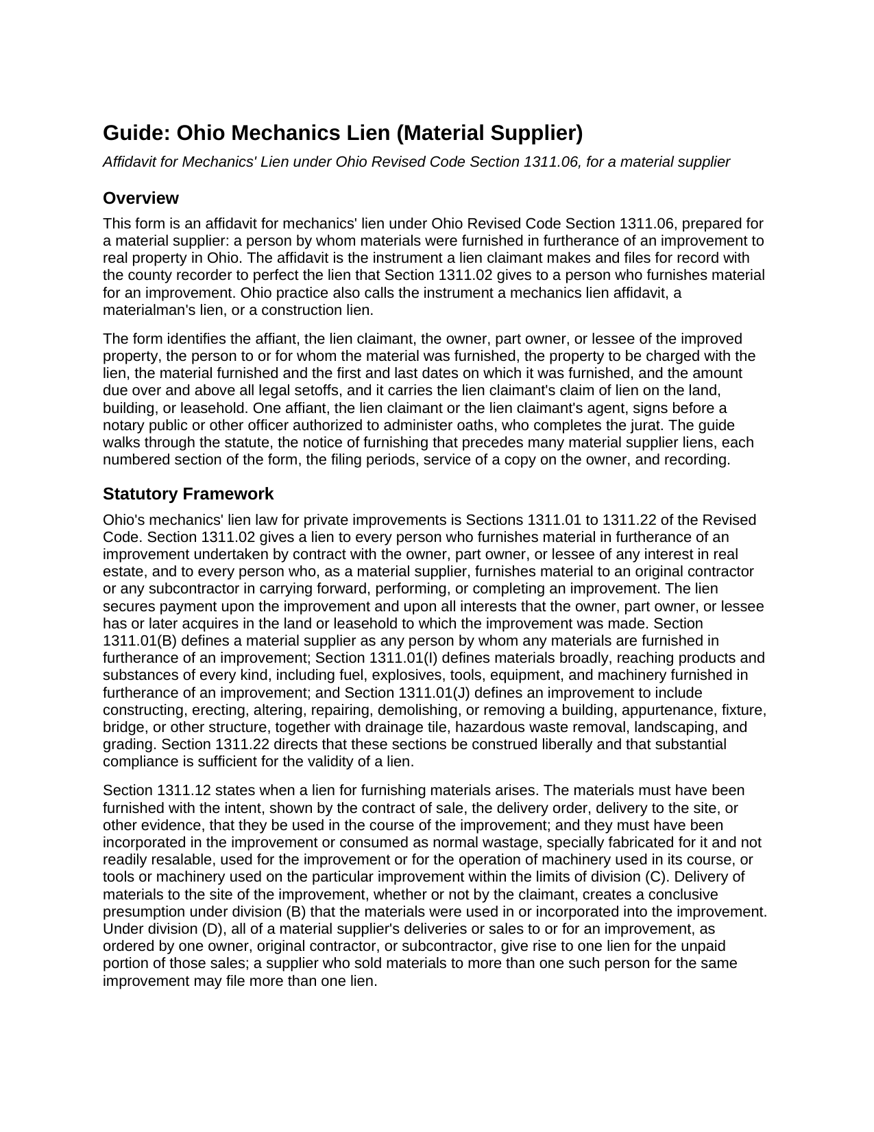 Washington County Mechanics Lien (Material Supplier) Guide