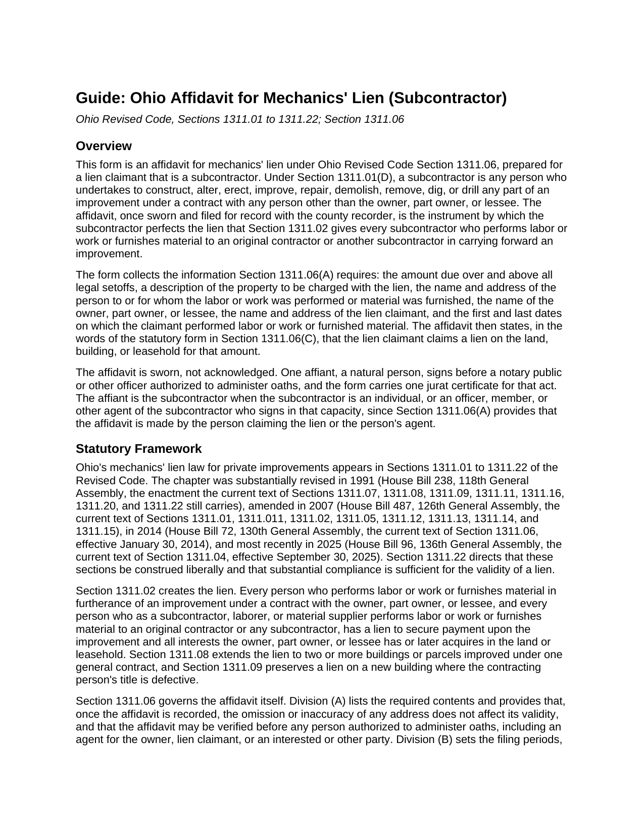 Darke County Mechanics Lien (Subcontractor) Guide