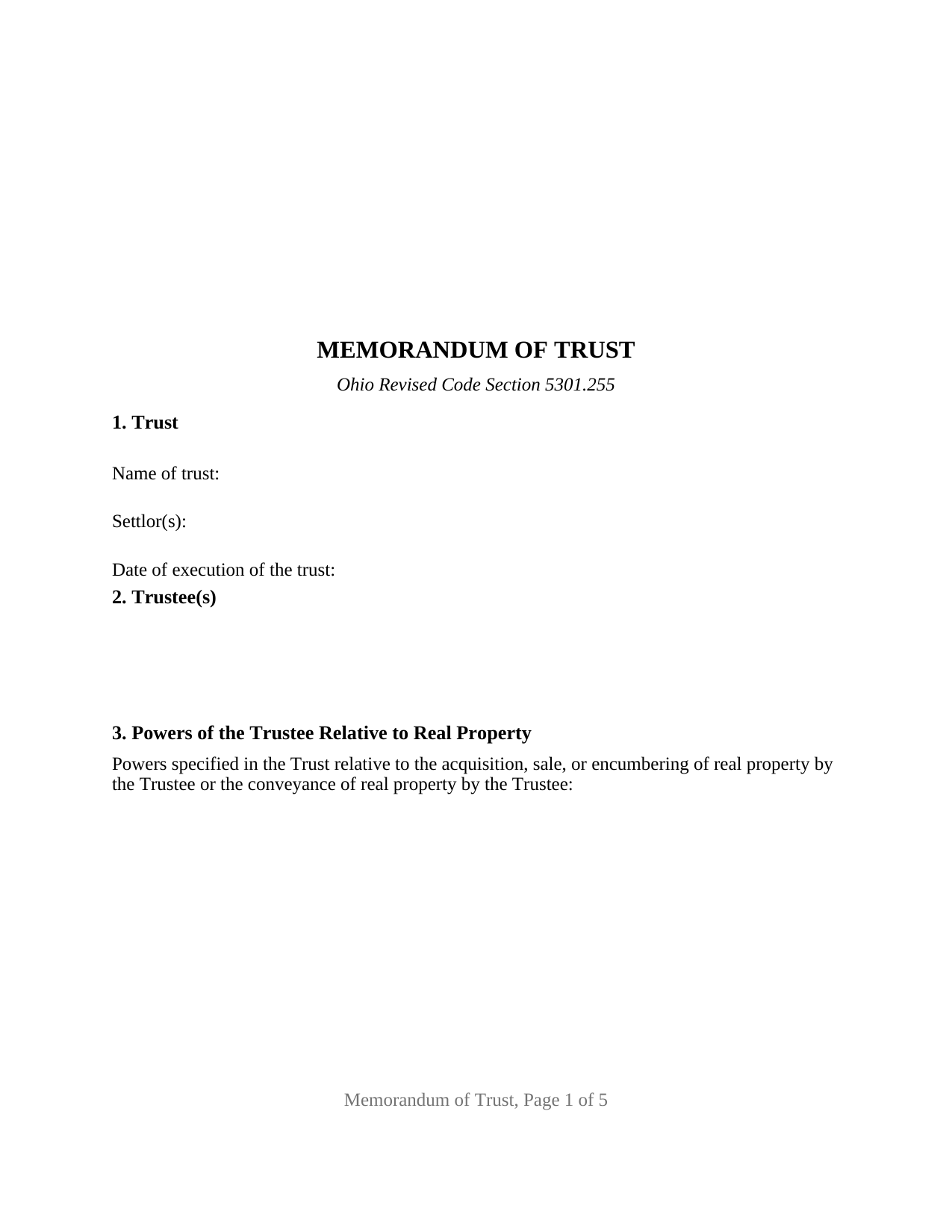 Harrison County Memorandum of Trust Form