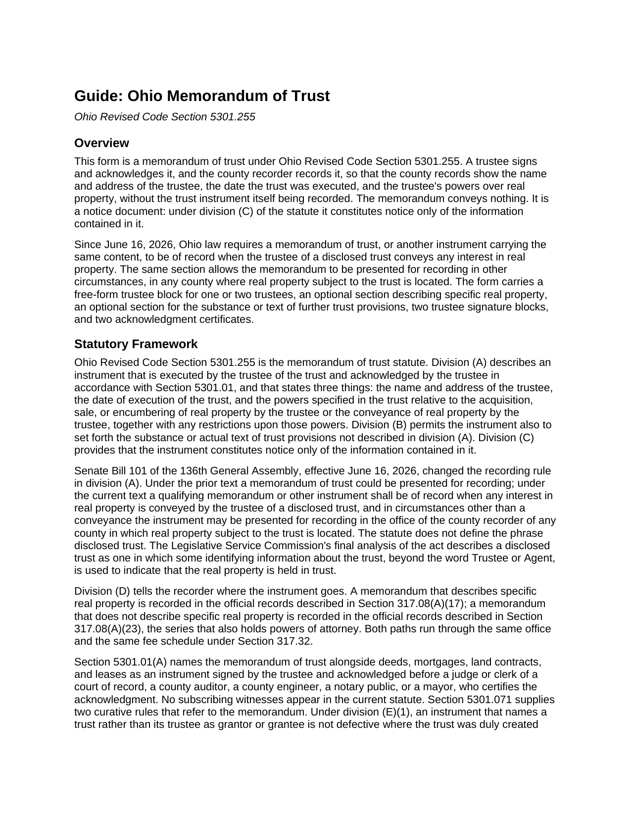 Harrison County Memorandum of Trust Guide