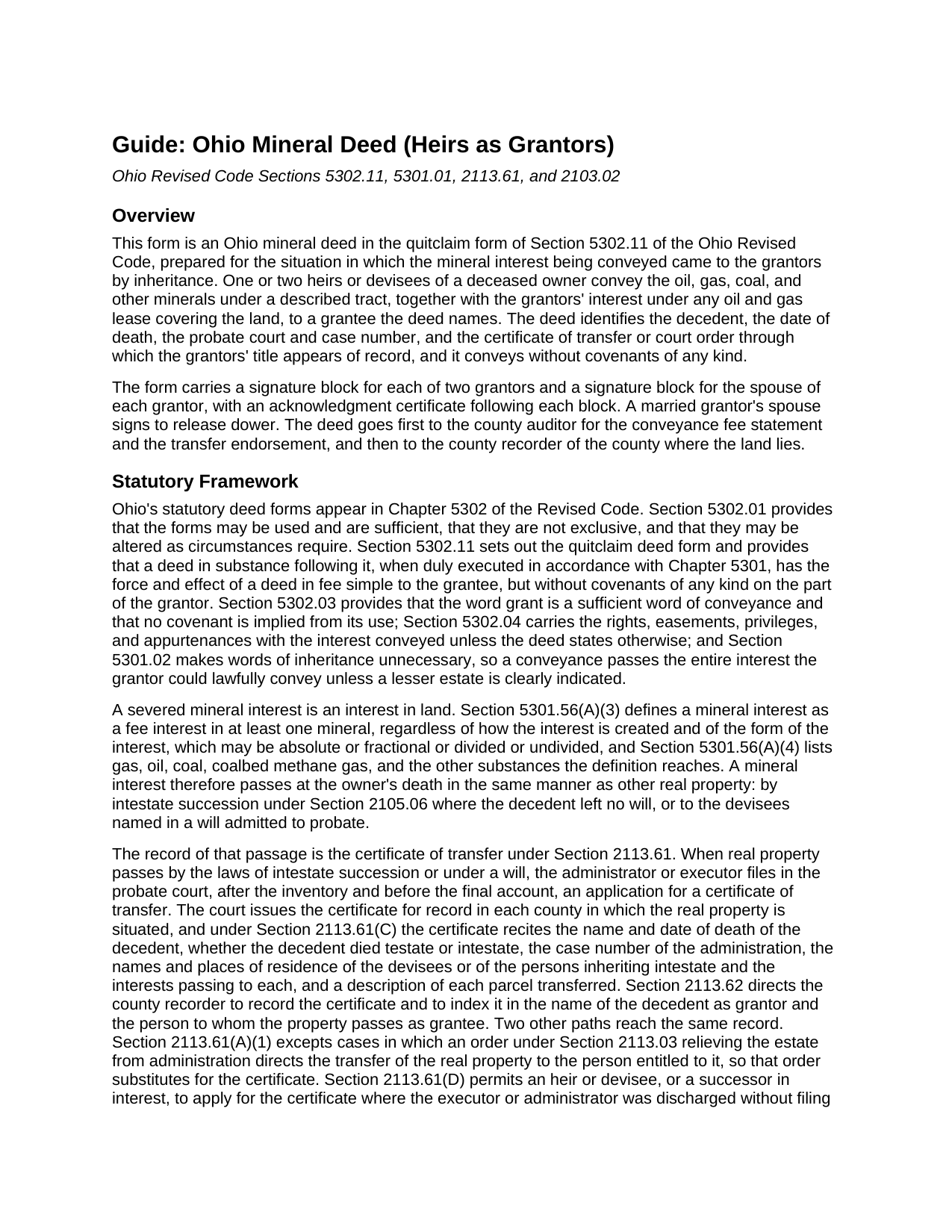 Lorain County Mineral Deed (Heirs as Grantors) Guide