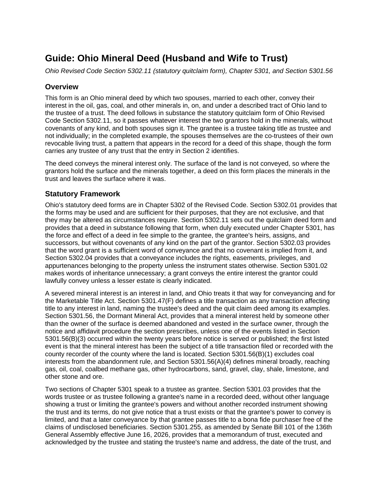 Erie County Mineral Deed (Husband and Wife to Trust) Guide