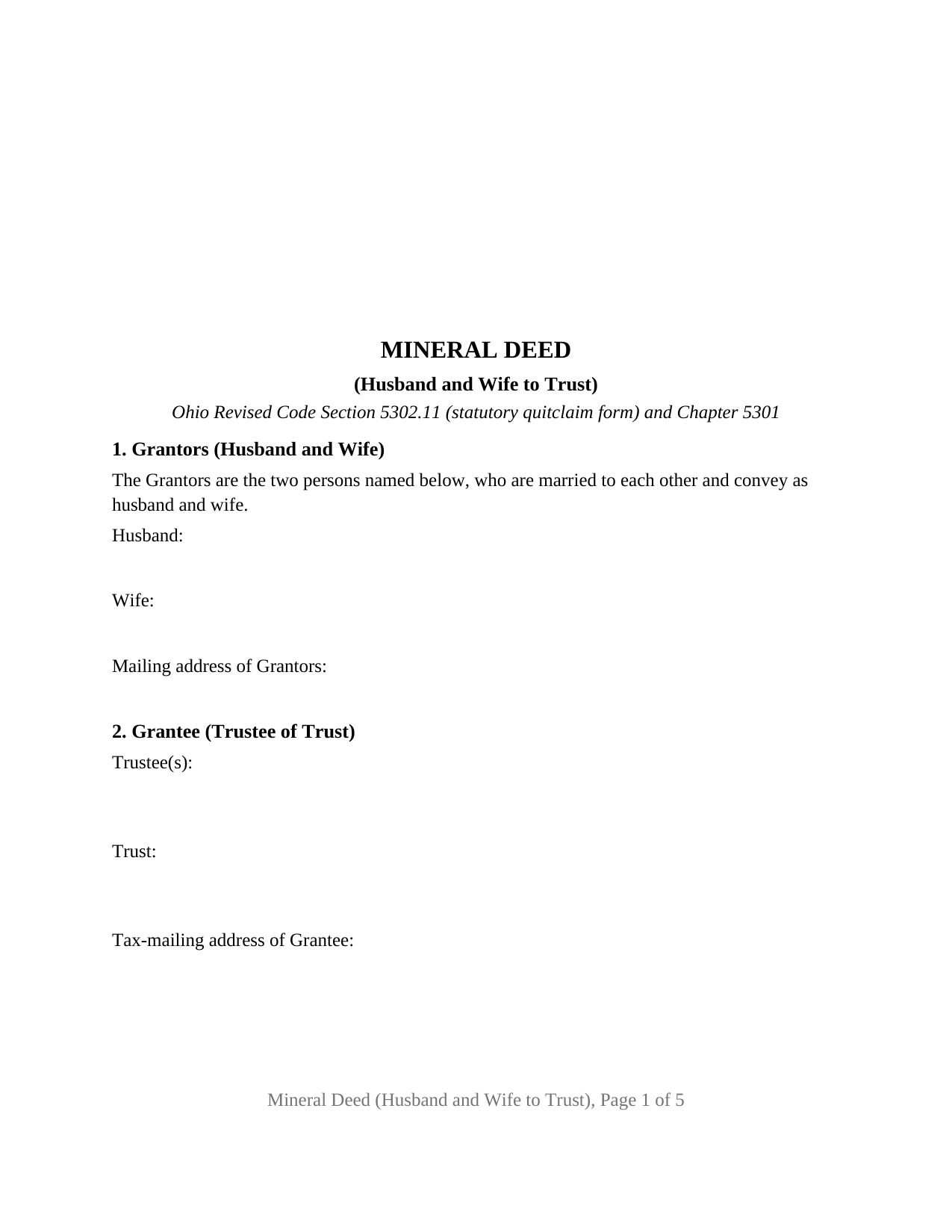 Erie County Mineral Deed (Husband and Wife to Trust) Form