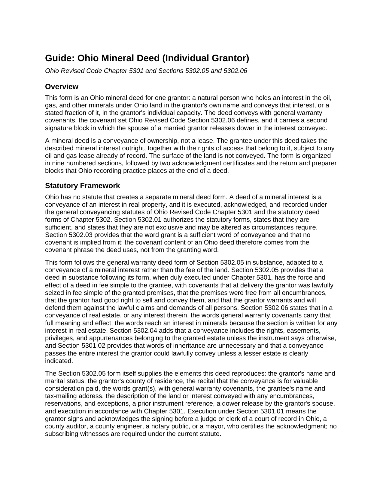 Clinton County Mineral Deed (Individual Grantor) Guide