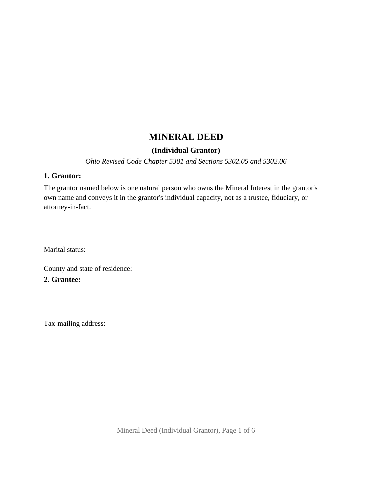 Clinton County Mineral Deed (Individual Grantor) Form