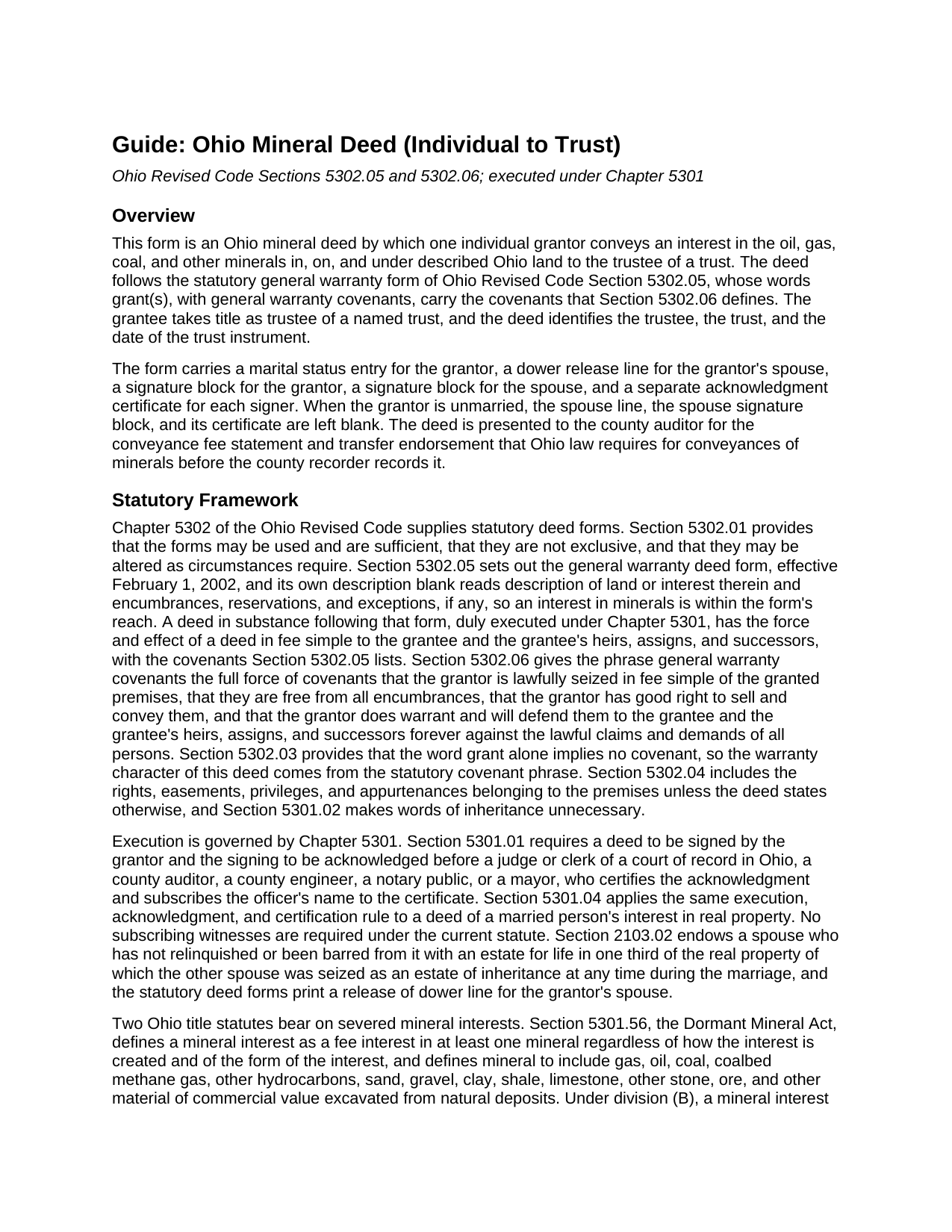 Clinton County Mineral Deed (Individual to Trust) Guide
