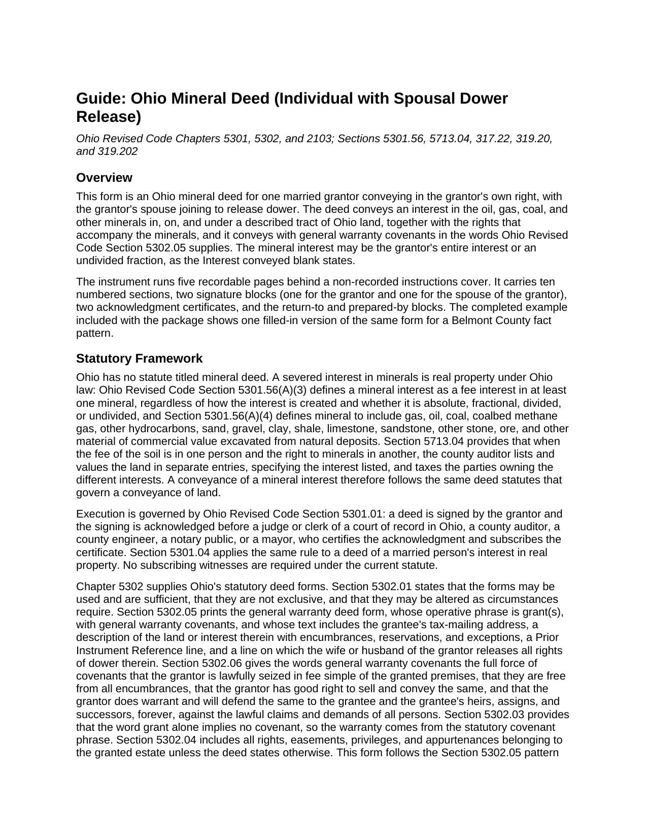 Paulding County Mineral Deed (Individual with Spousal Dower Release) Guide